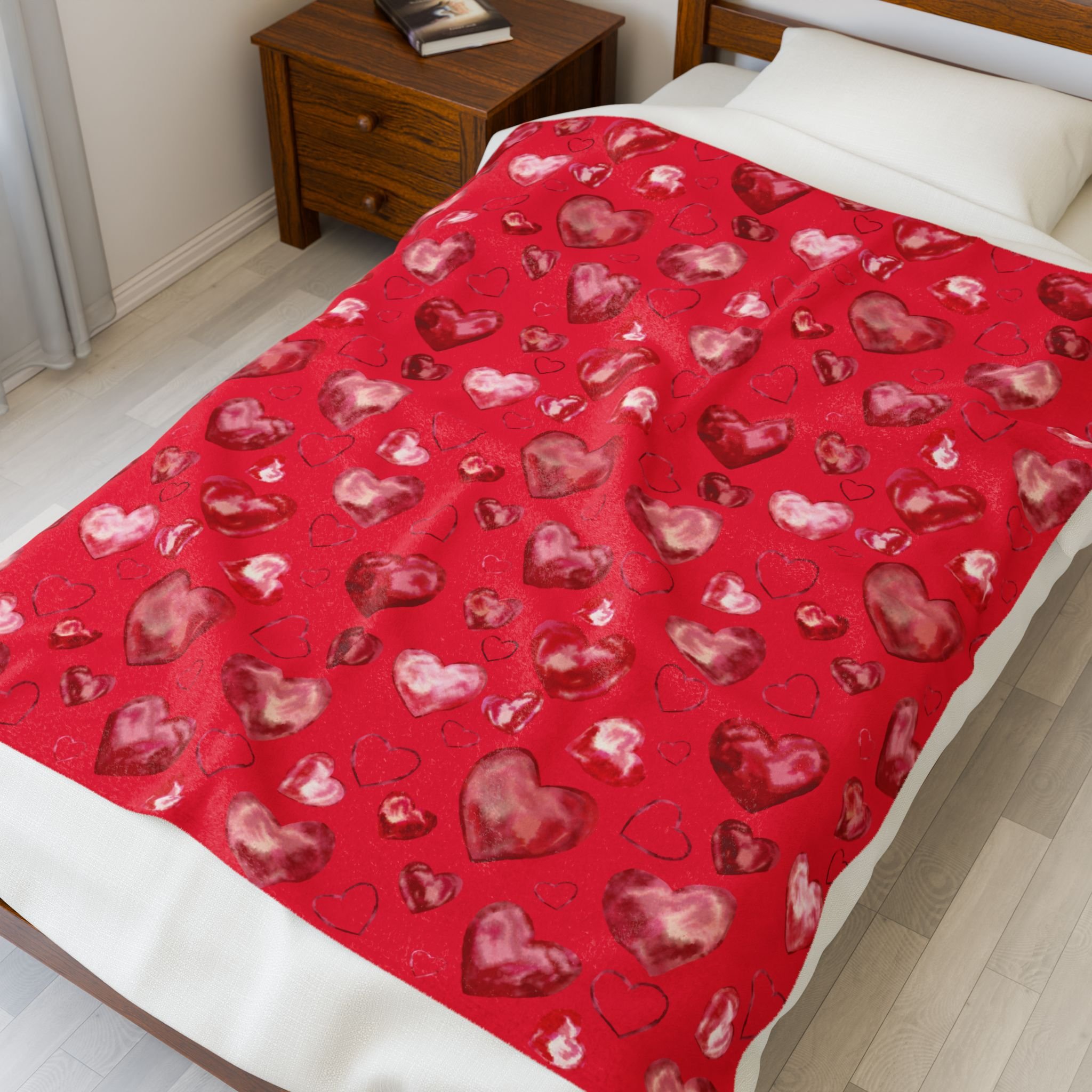 Valentine Red Heart Pattern Velveteen Plush Blanket