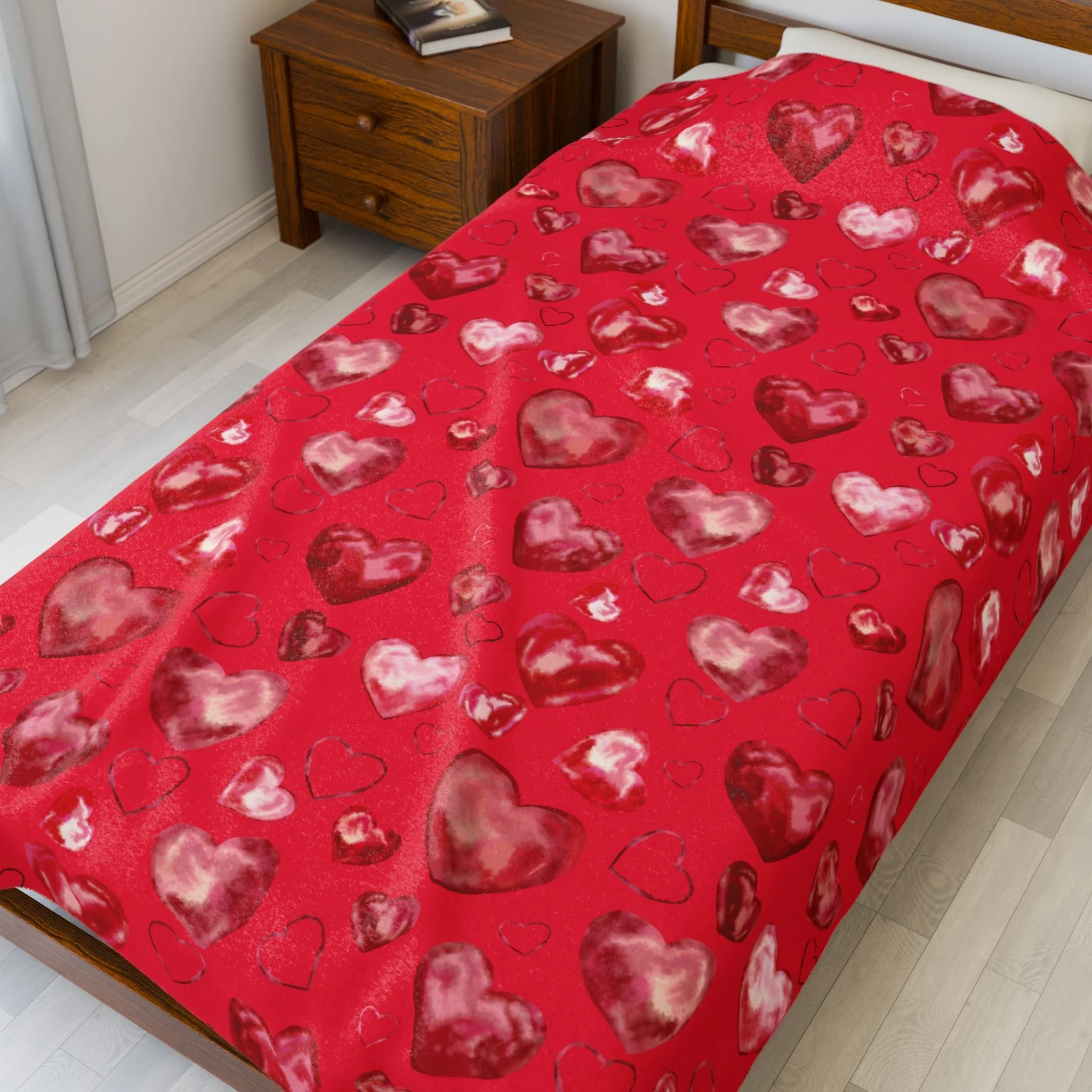 Valentine Red Heart Pattern Velveteen Plush Blanket