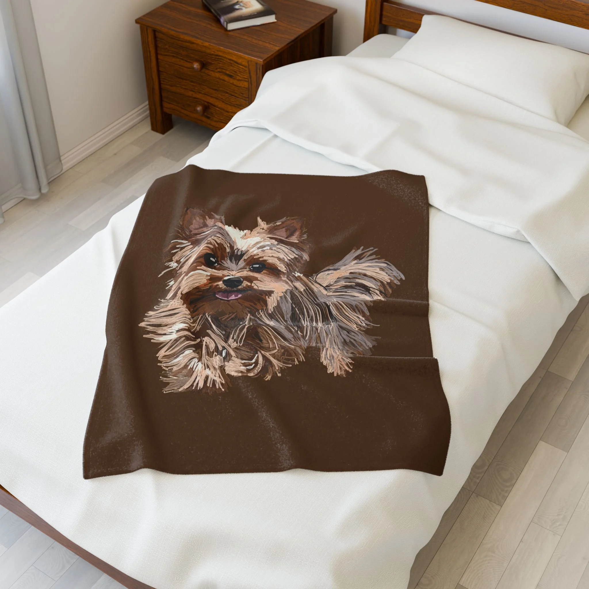 Yorkshire Terrier Velveteen Plush Blanket — Cozy Brown Puppy Throw for Dog Lovers, Soft Pet Portrait Fleece