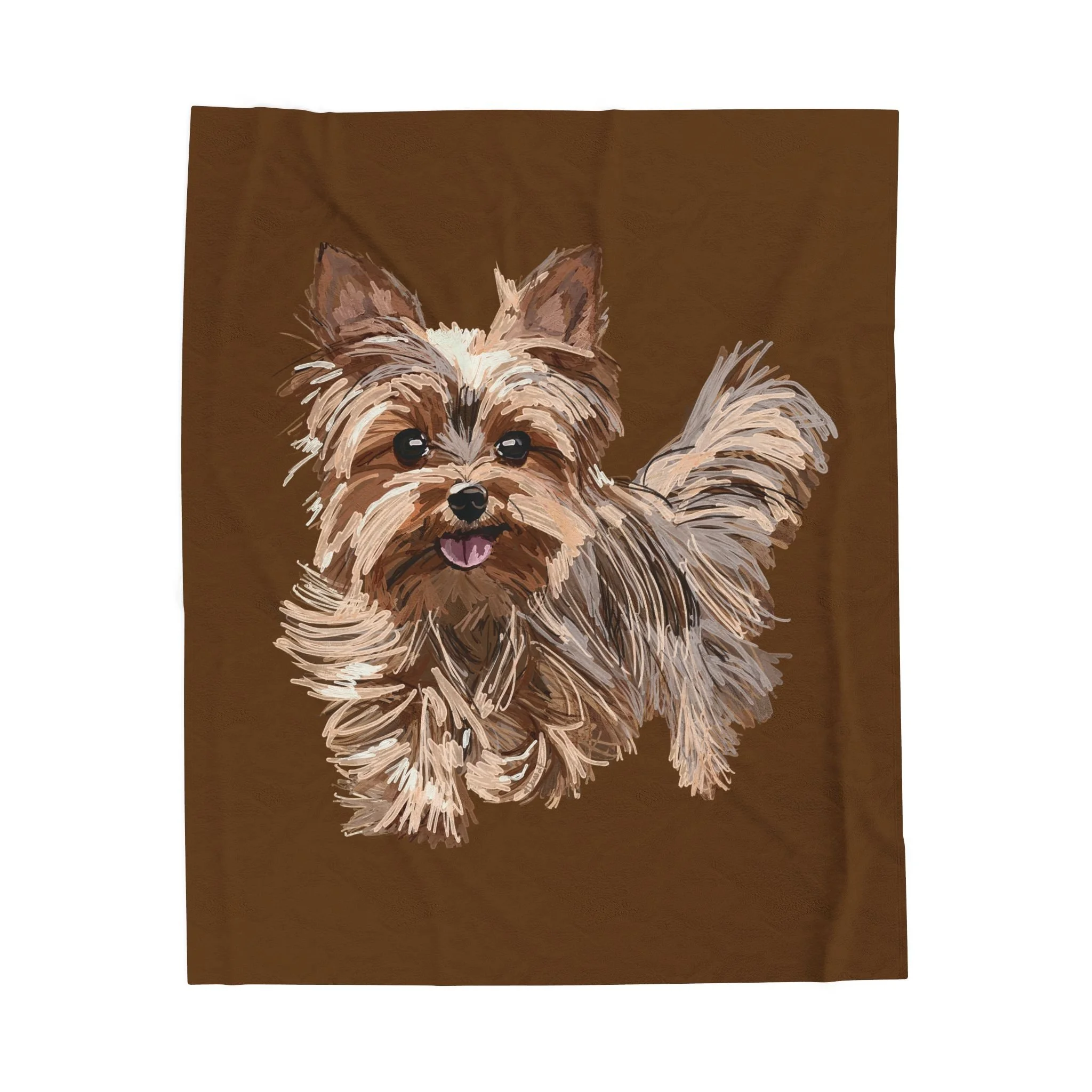Yorkshire Terrier Velveteen Plush Blanket — Cozy Brown Puppy Throw for Dog Lovers, Soft Pet Portrait Fleece 60" x 80"