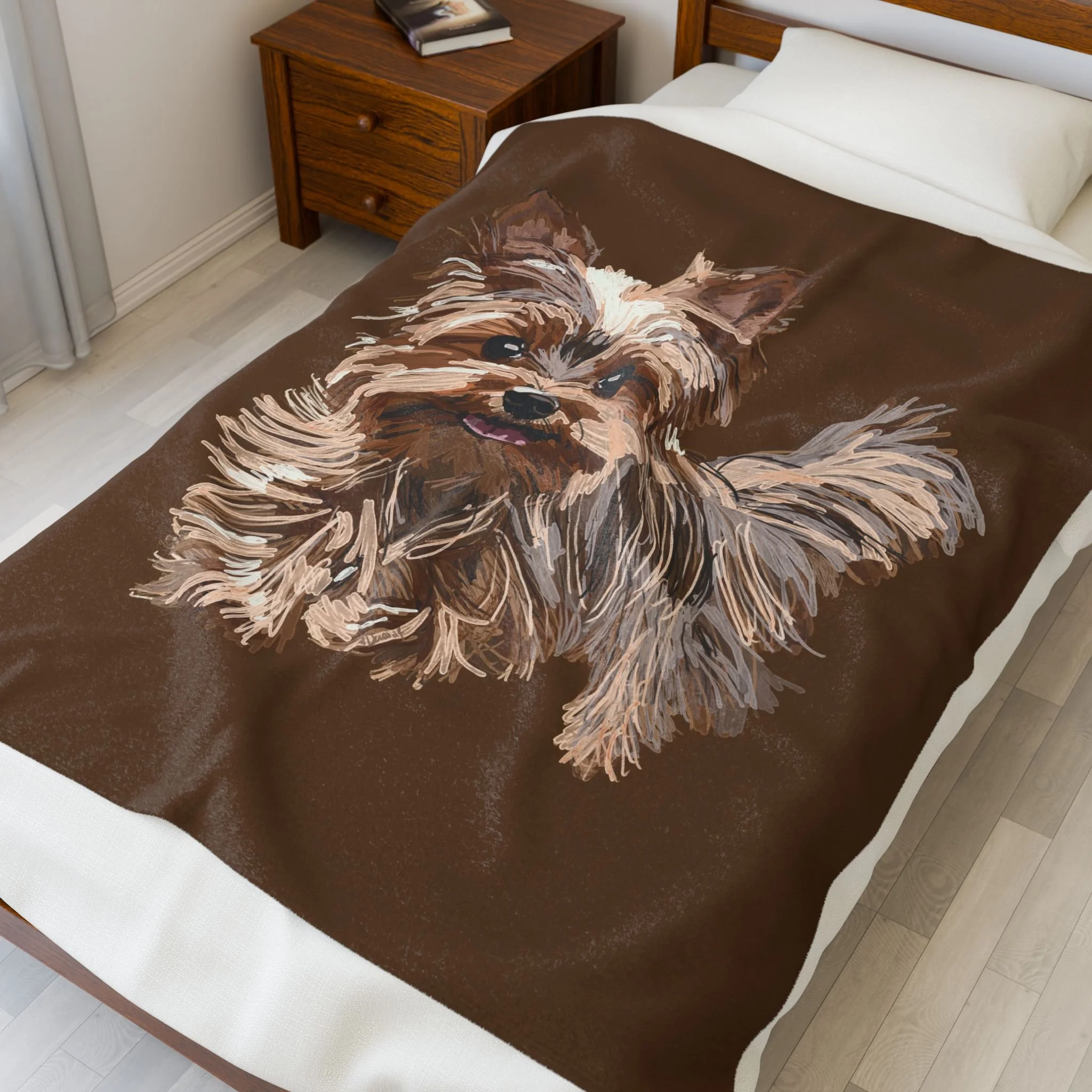Yorkshire Terrier Velveteen Plush Blanket — Cozy Brown Puppy Throw for Dog Lovers, Soft Pet Portrait Fleece