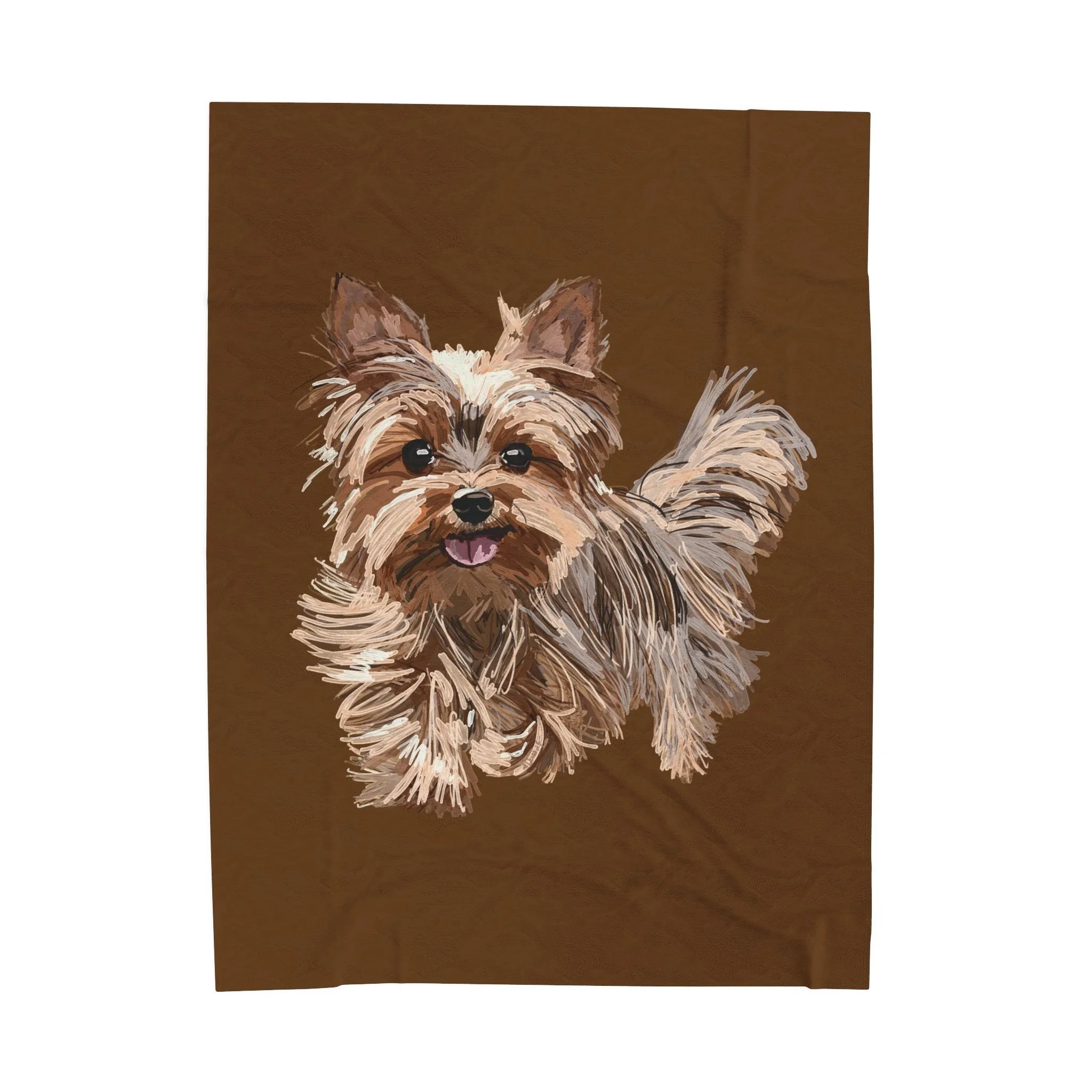 Yorkshire Terrier Velveteen Plush Blanket — Cozy Brown Puppy Throw for Dog Lovers, Soft Pet Portrait Fleece 50" x 60"