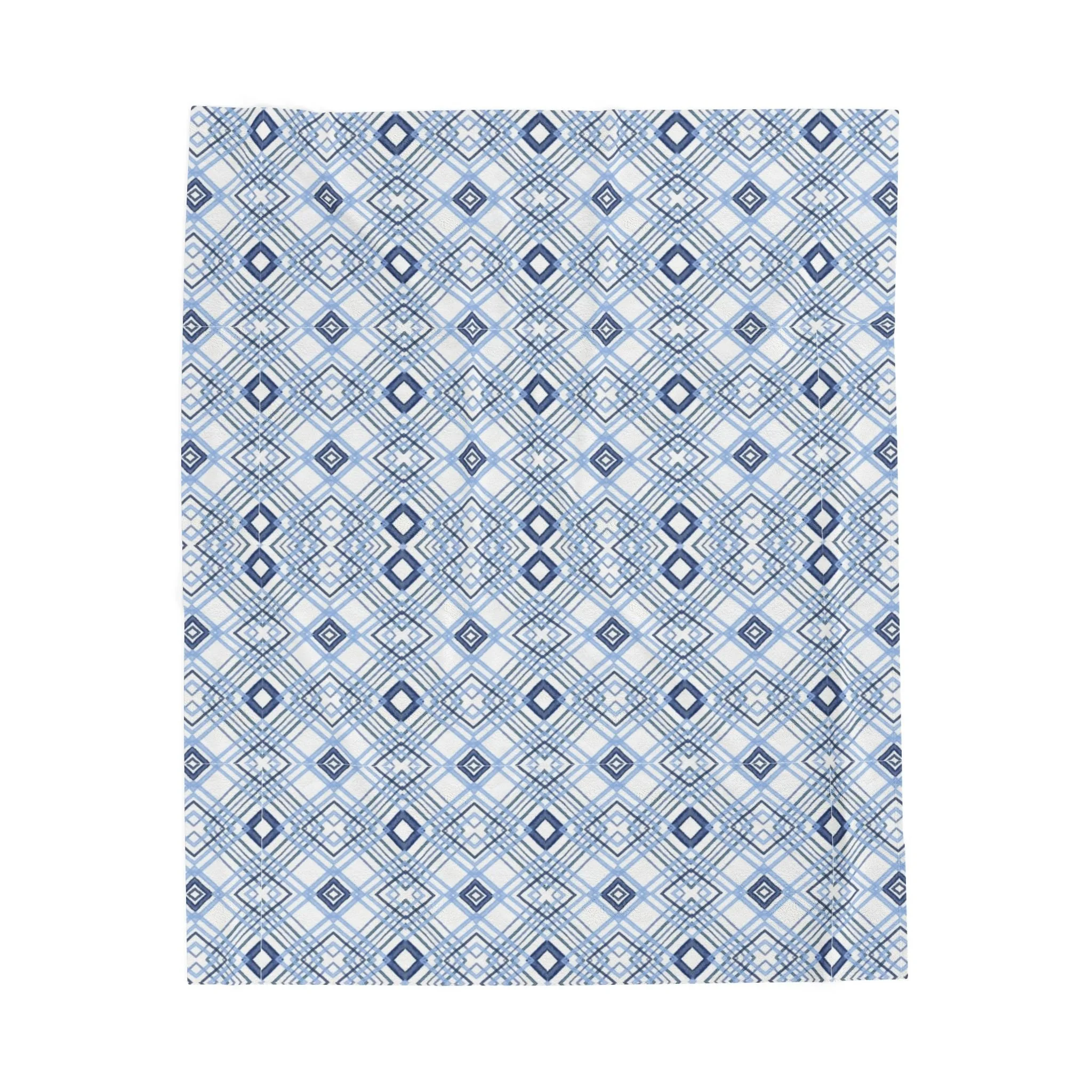 Blue Diamonds Geometric Velveteen Plush Blanket — Soft Cozy Throw 60" X 80"