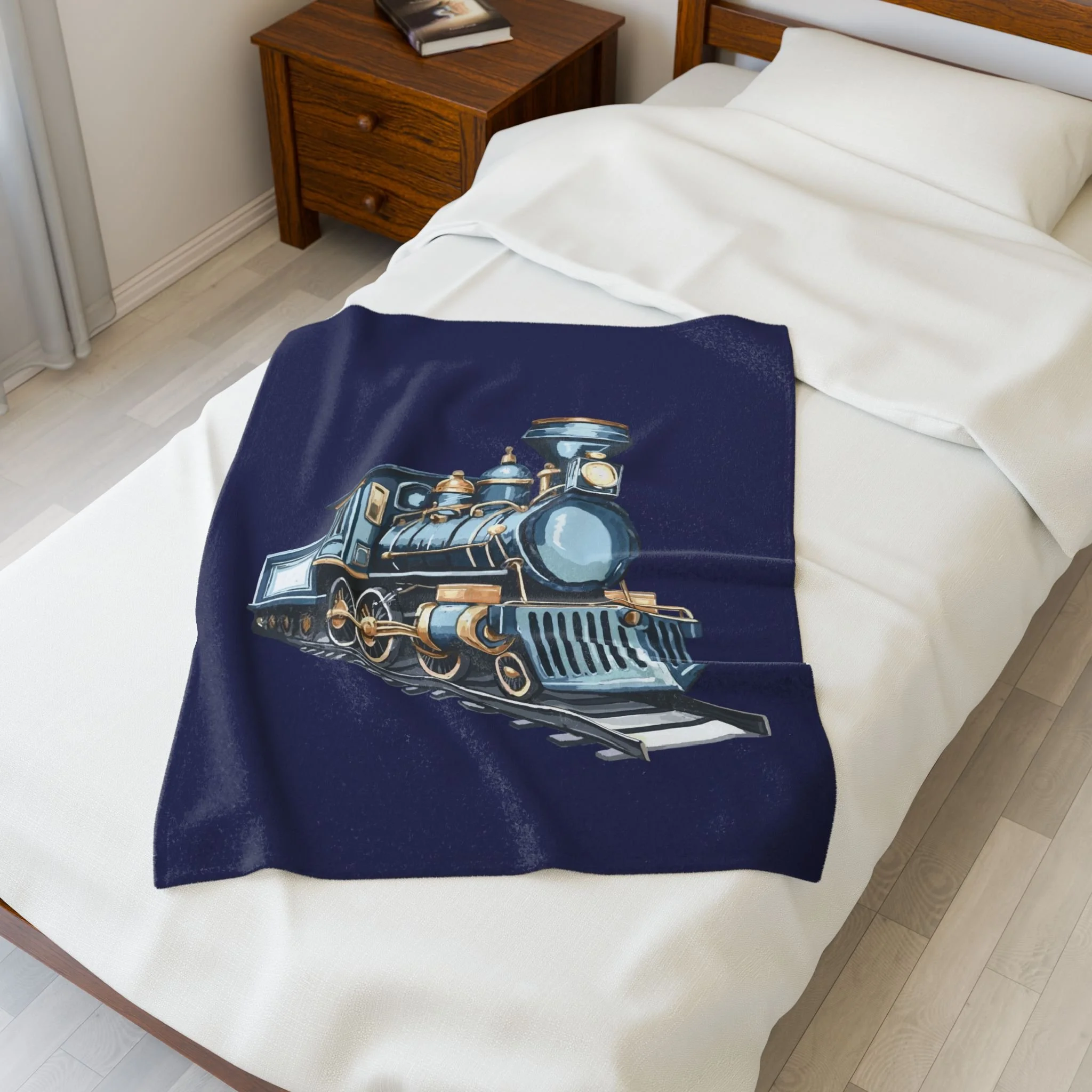 Vintage Steam Locomotive Velveteen Plush Blanket – Train & Railfans