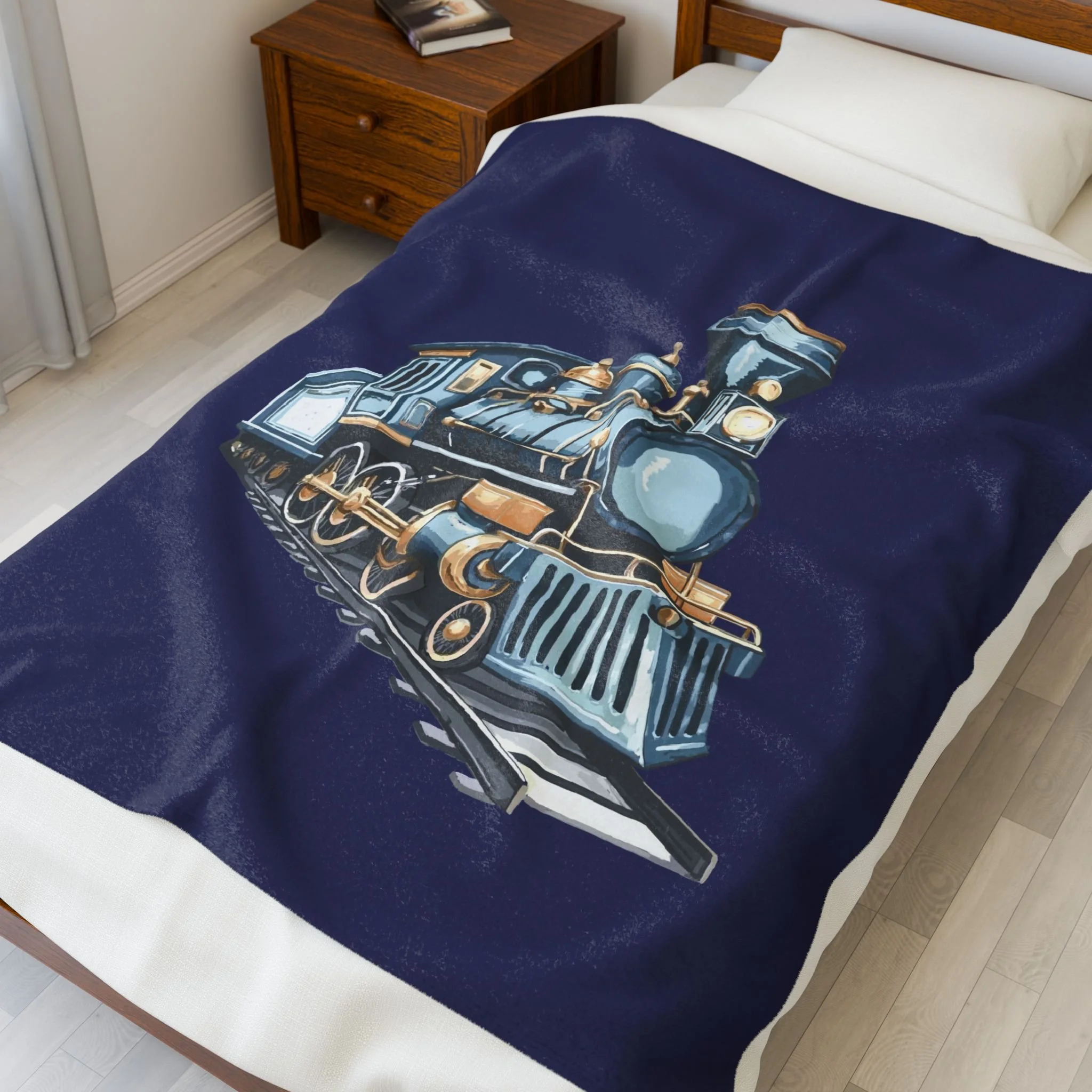 Vintage Steam Locomotive Velveteen Plush Blanket – Train & Railfans