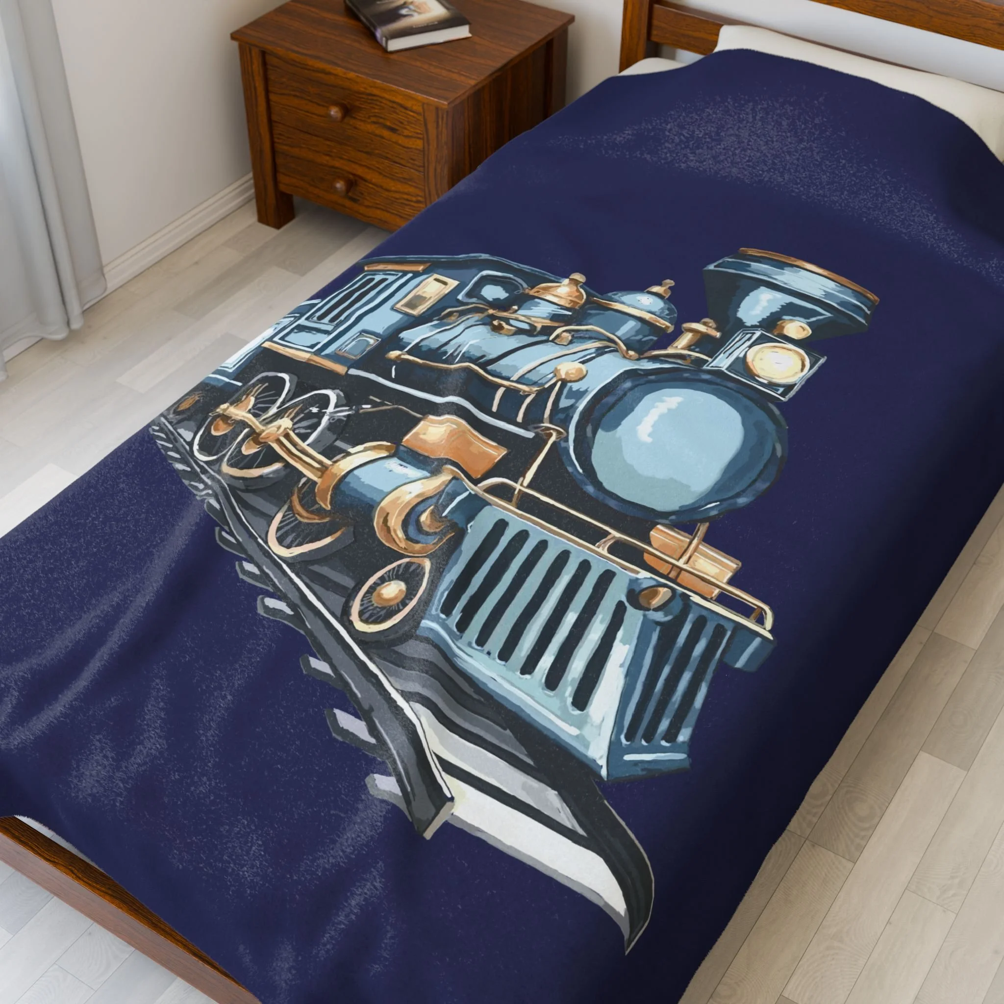 Vintage Steam Locomotive Velveteen Plush Blanket – Train & Railfans