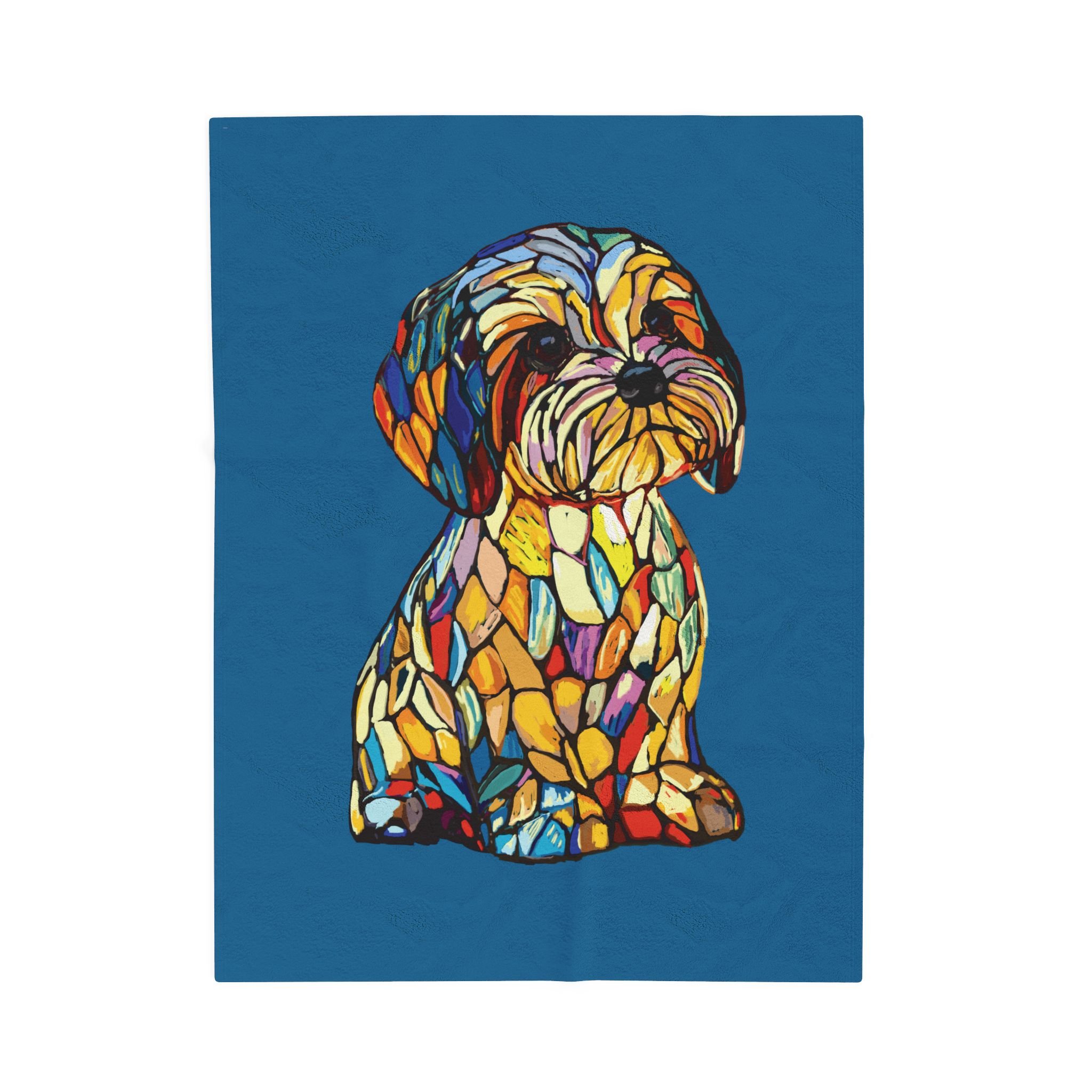 Stained Glass Shih Tzu Velveteen Plush Blanket — Colorful Dog Throw for Pet Lovers