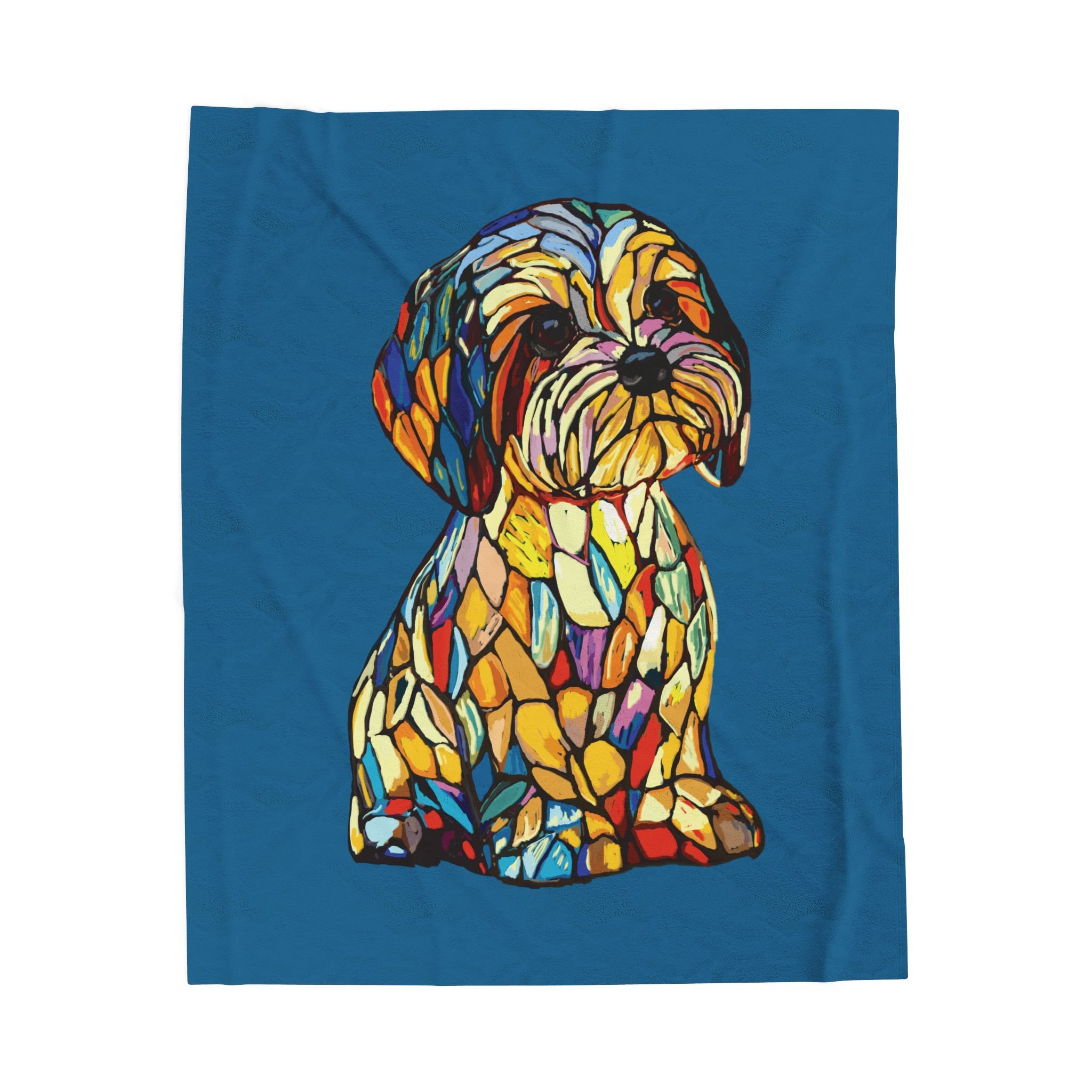 Stained Glass Shih Tzu Velveteen Plush Blanket — Colorful Dog Throw for Pet Lovers 50" x 60"