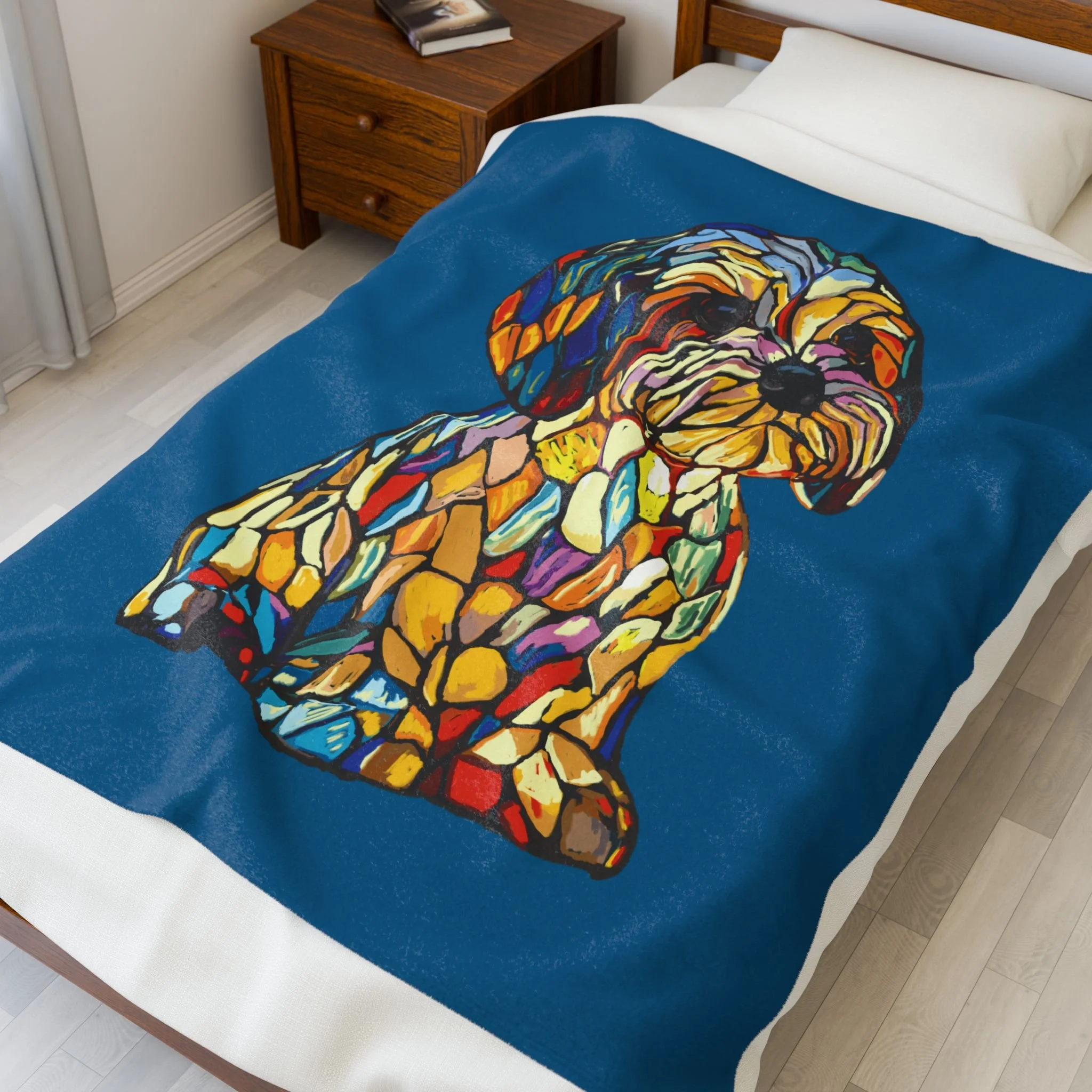 Stained Glass Shih Tzu Velveteen Plush Blanket — Colorful Dog Throw for Pet Lovers