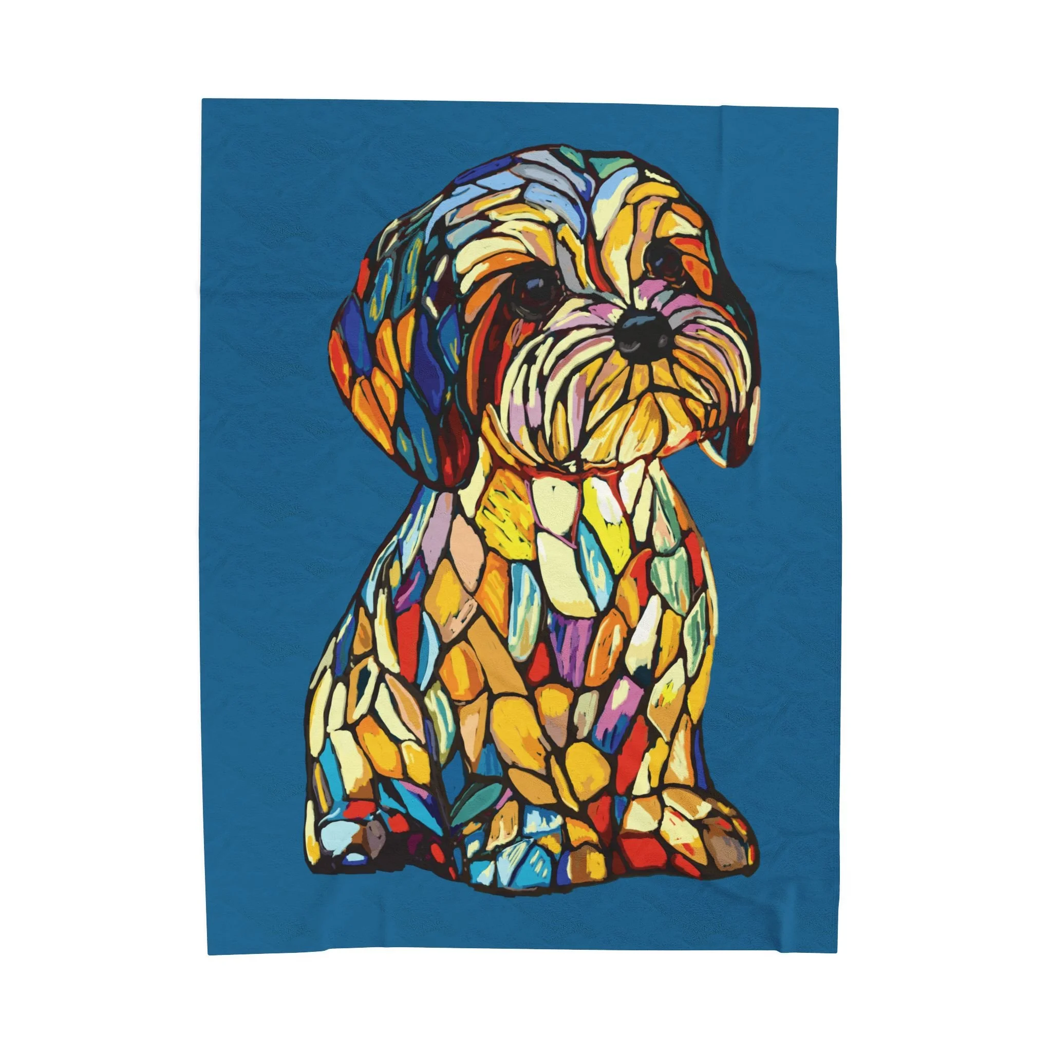 Stained Glass Shih Tzu Velveteen Plush Blanket — Colorful Dog Throw for Pet Lovers 60" x 80"