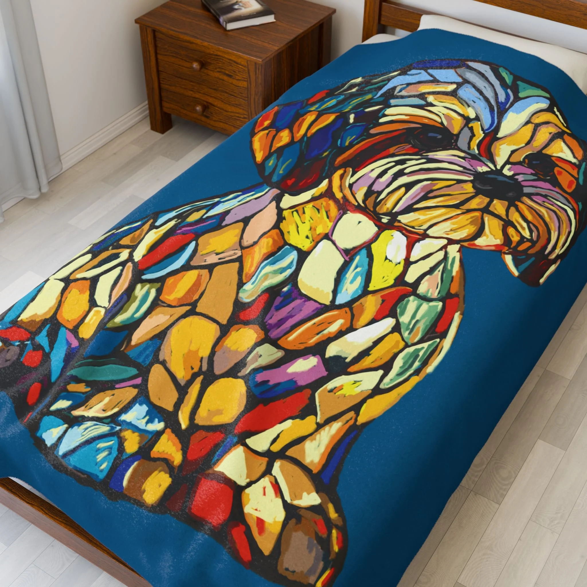 Stained Glass Shih Tzu Velveteen Plush Blanket — Colorful Dog Throw for Pet Lovers