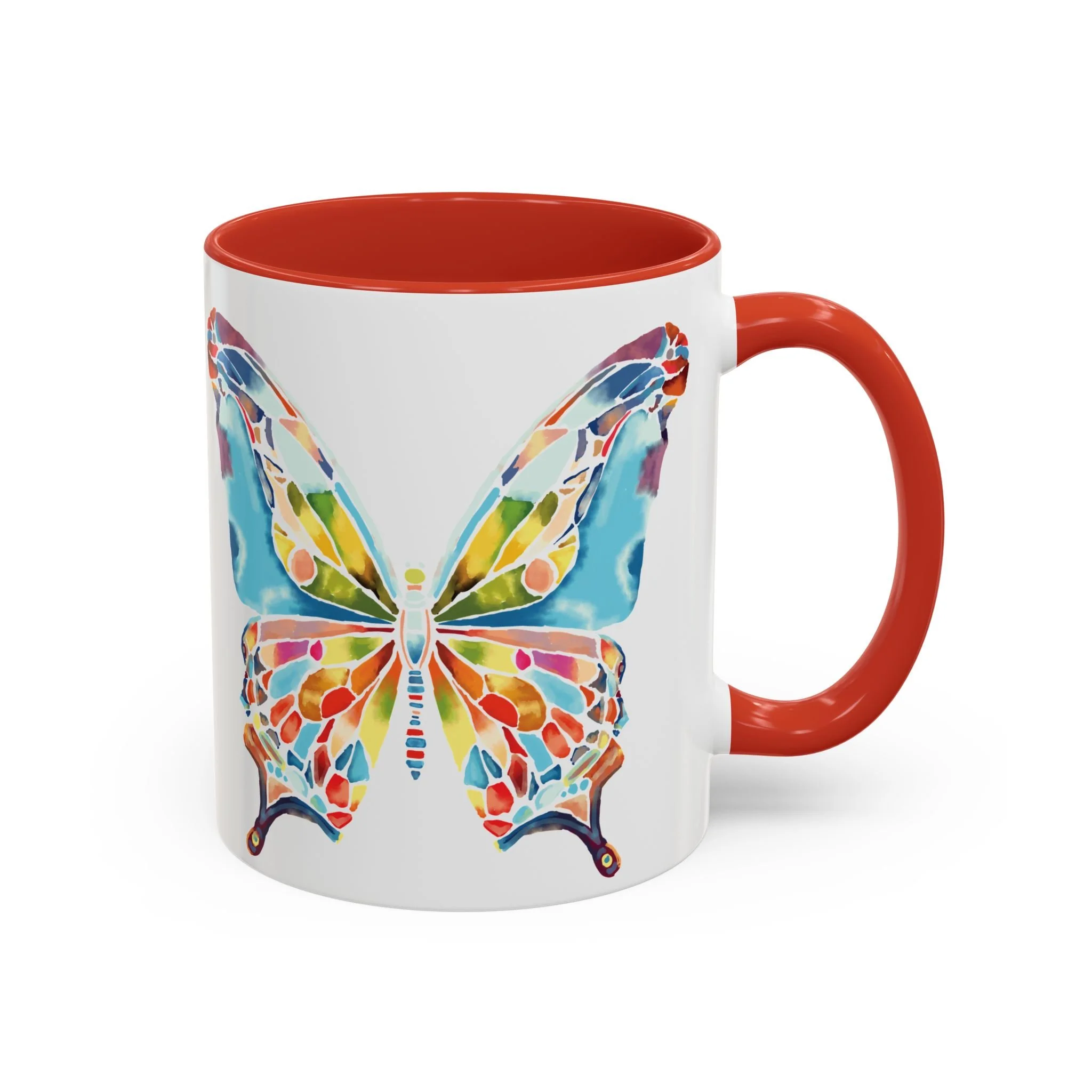 Colorful Watercolor Butterfly Two Tone Ceramic Coffee Mugs