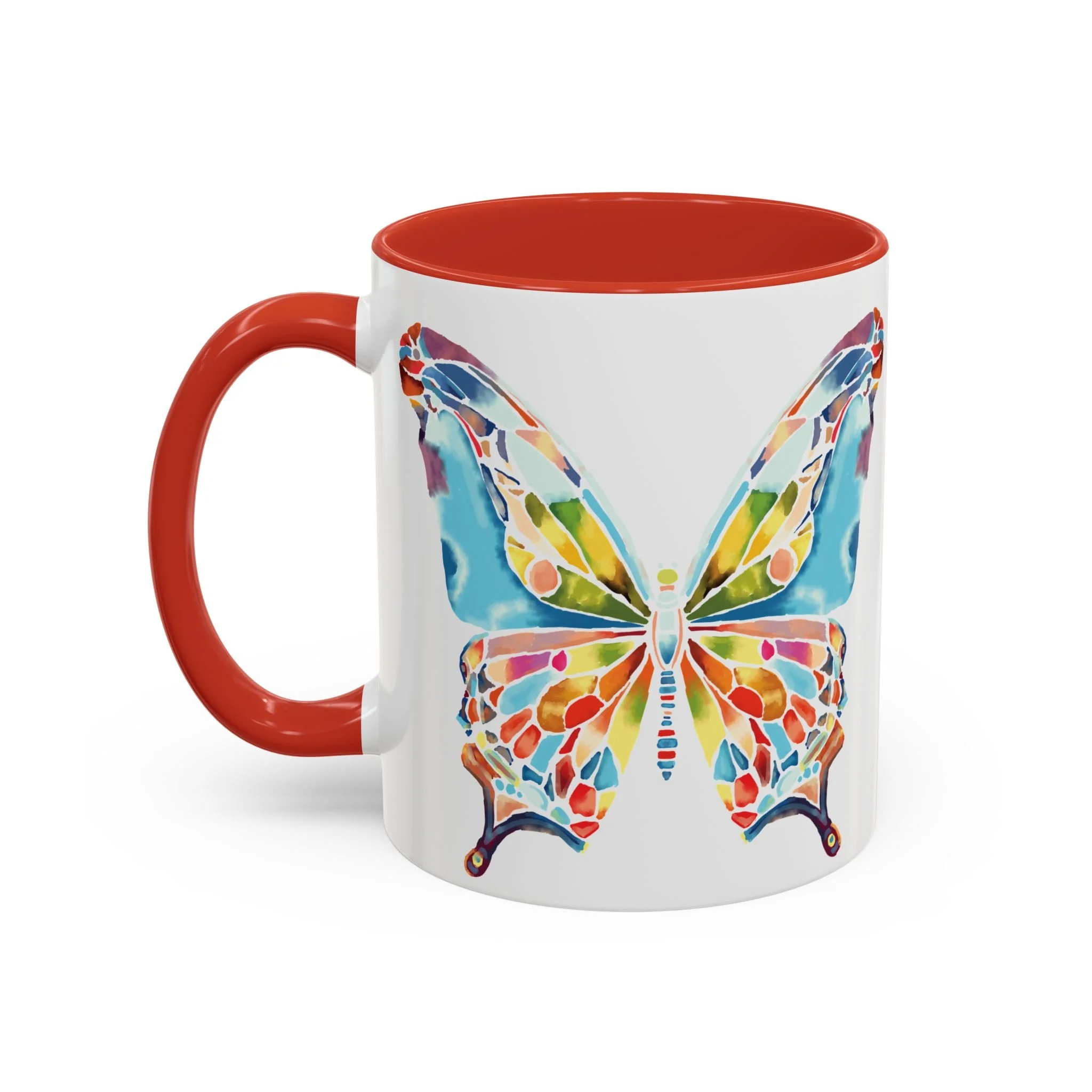 Colorful Watercolor Butterfly Two Tone Ceramic Coffee Mugs 11oz Red