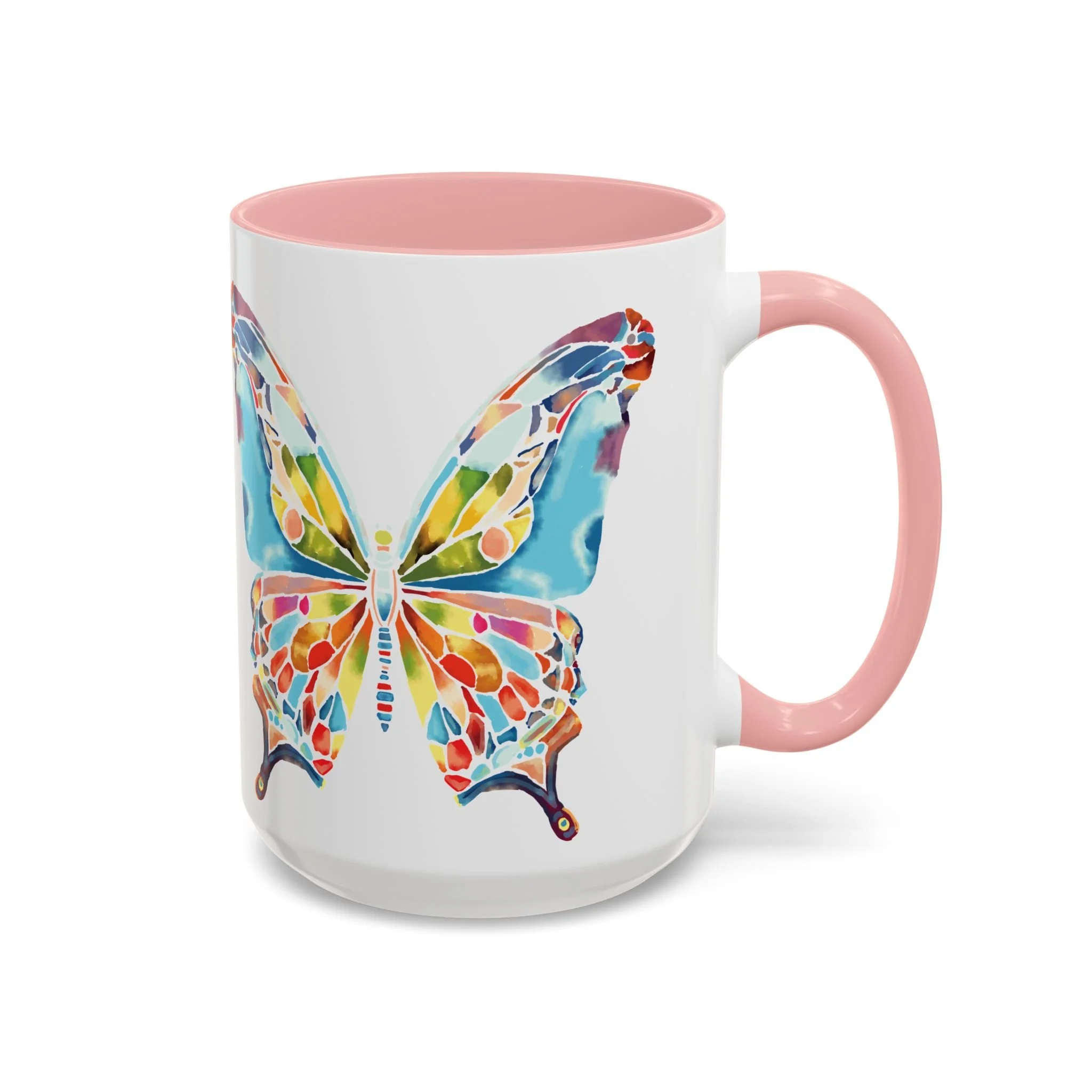 Colorful Watercolor Butterfly Two Tone Ceramic Coffee Mugs 15oz Pink