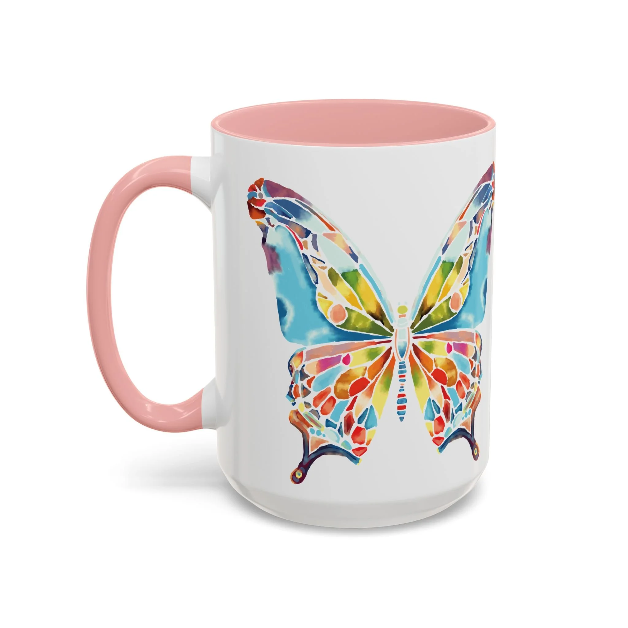 Colorful Watercolor Butterfly Two Tone Ceramic Coffee Mugs 15oz Pink