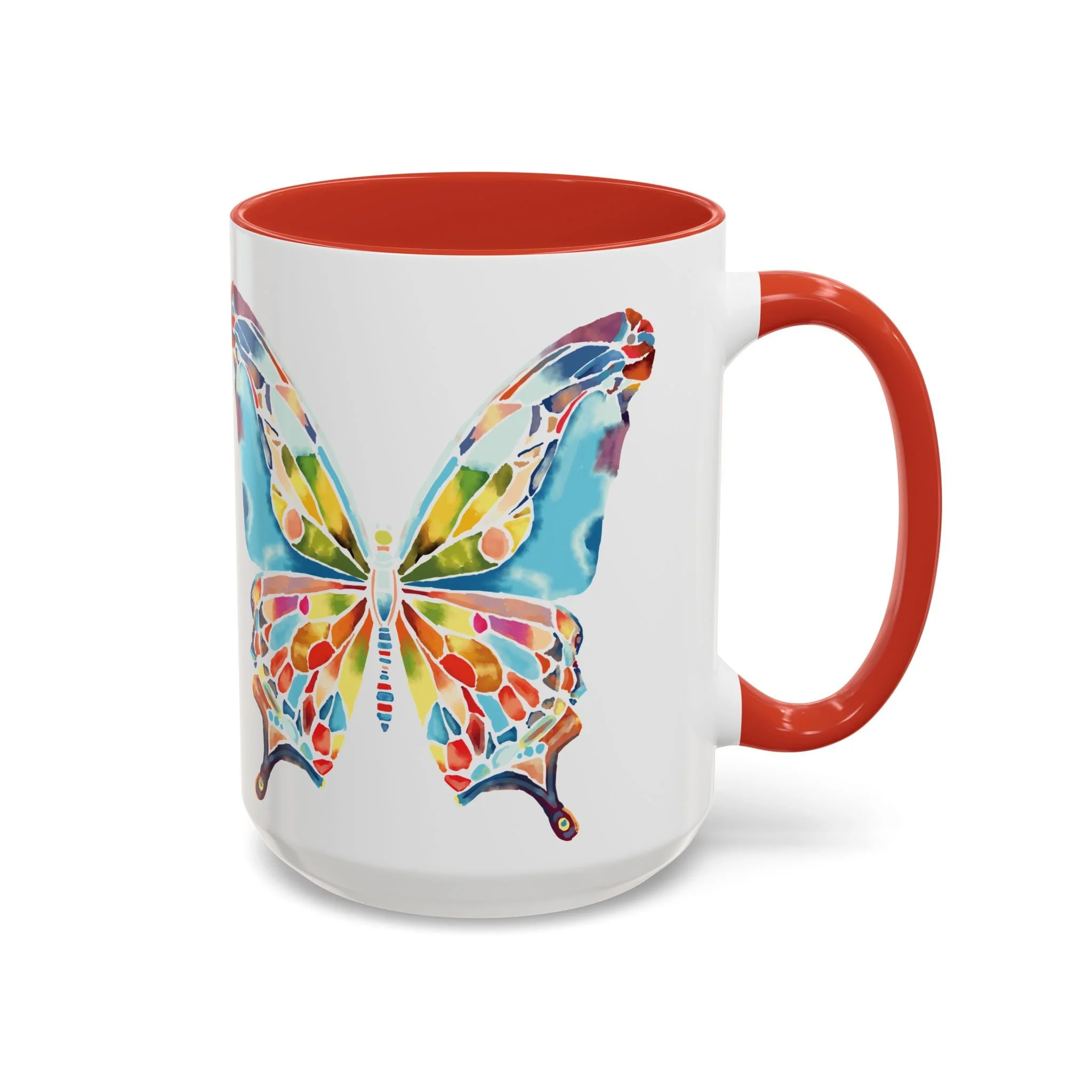 Colorful Watercolor Butterfly Two Tone Ceramic Coffee Mugs 15oz Red