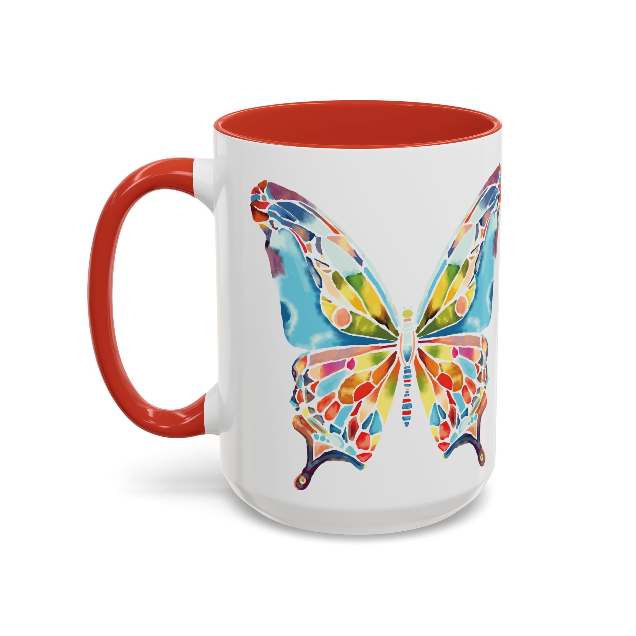 Colorful Watercolor Butterfly Two Tone Ceramic Coffee Mugs 15oz Red