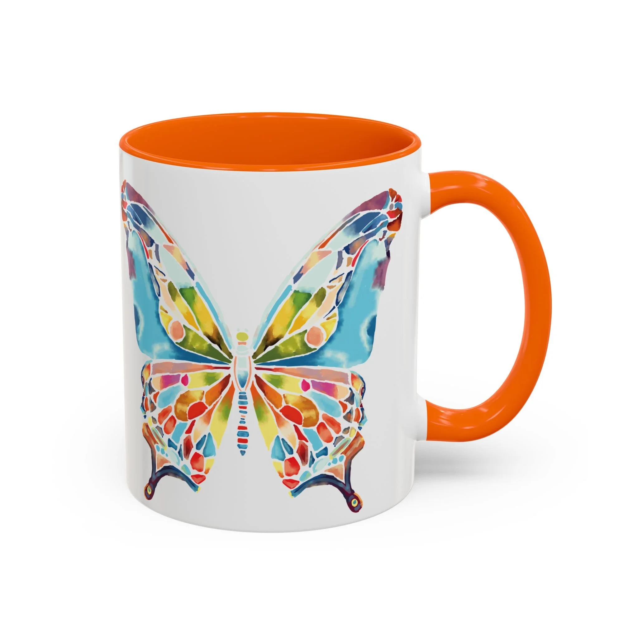 Colorful Watercolor Butterfly Two Tone Ceramic Coffee Mugs 11oz Orange