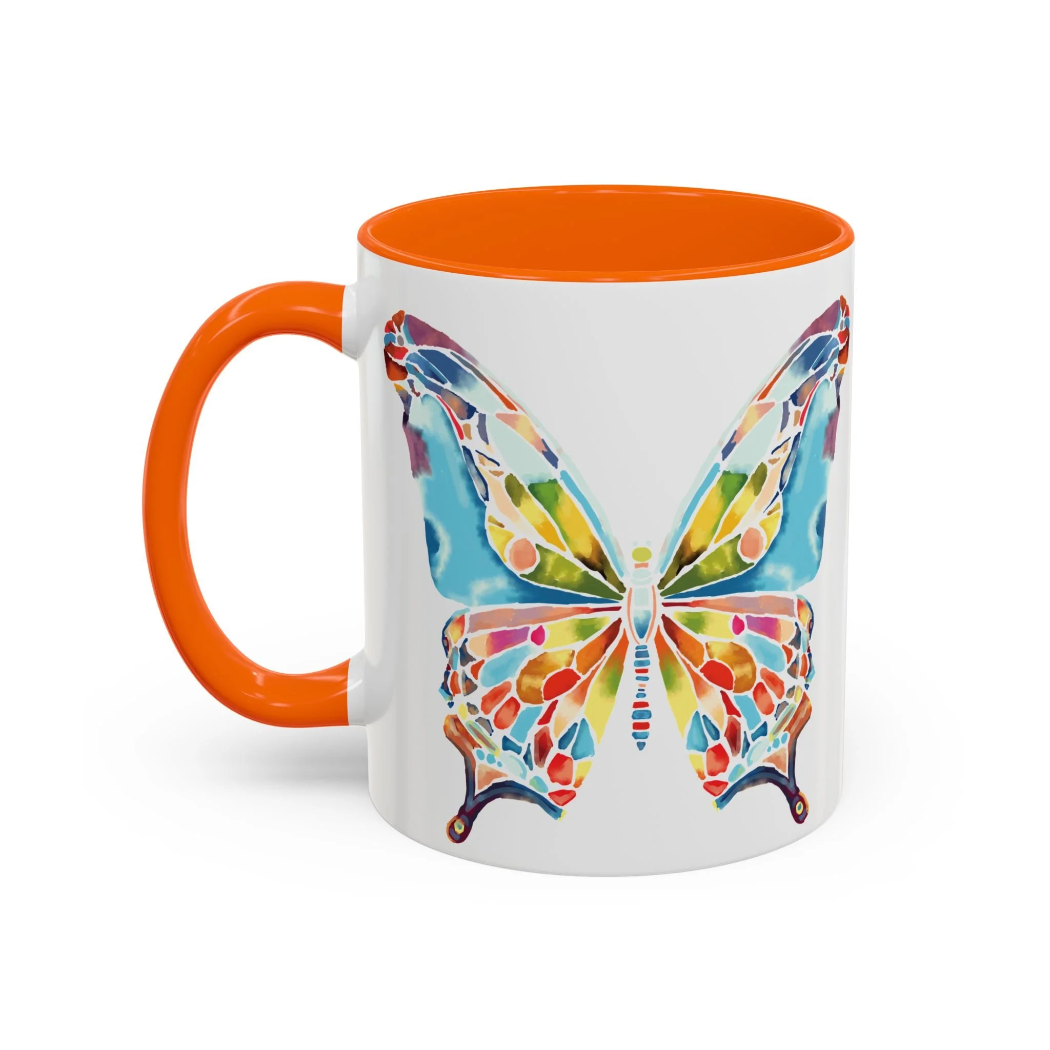 Colorful Watercolor Butterfly Two Tone Ceramic Coffee Mugs 11oz Orange