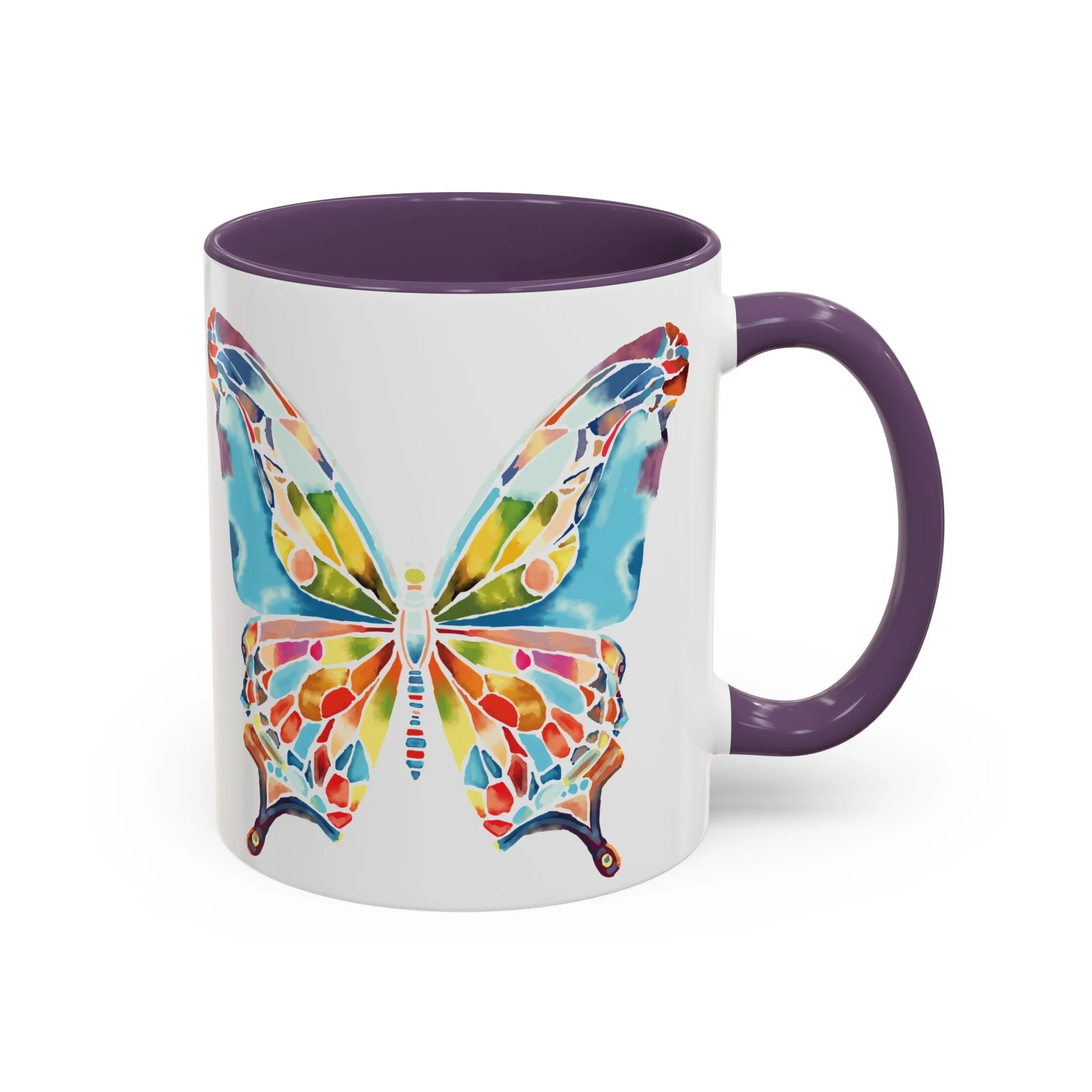 Colorful Watercolor Butterfly Two Tone Ceramic Coffee Mugs 11oz Purple