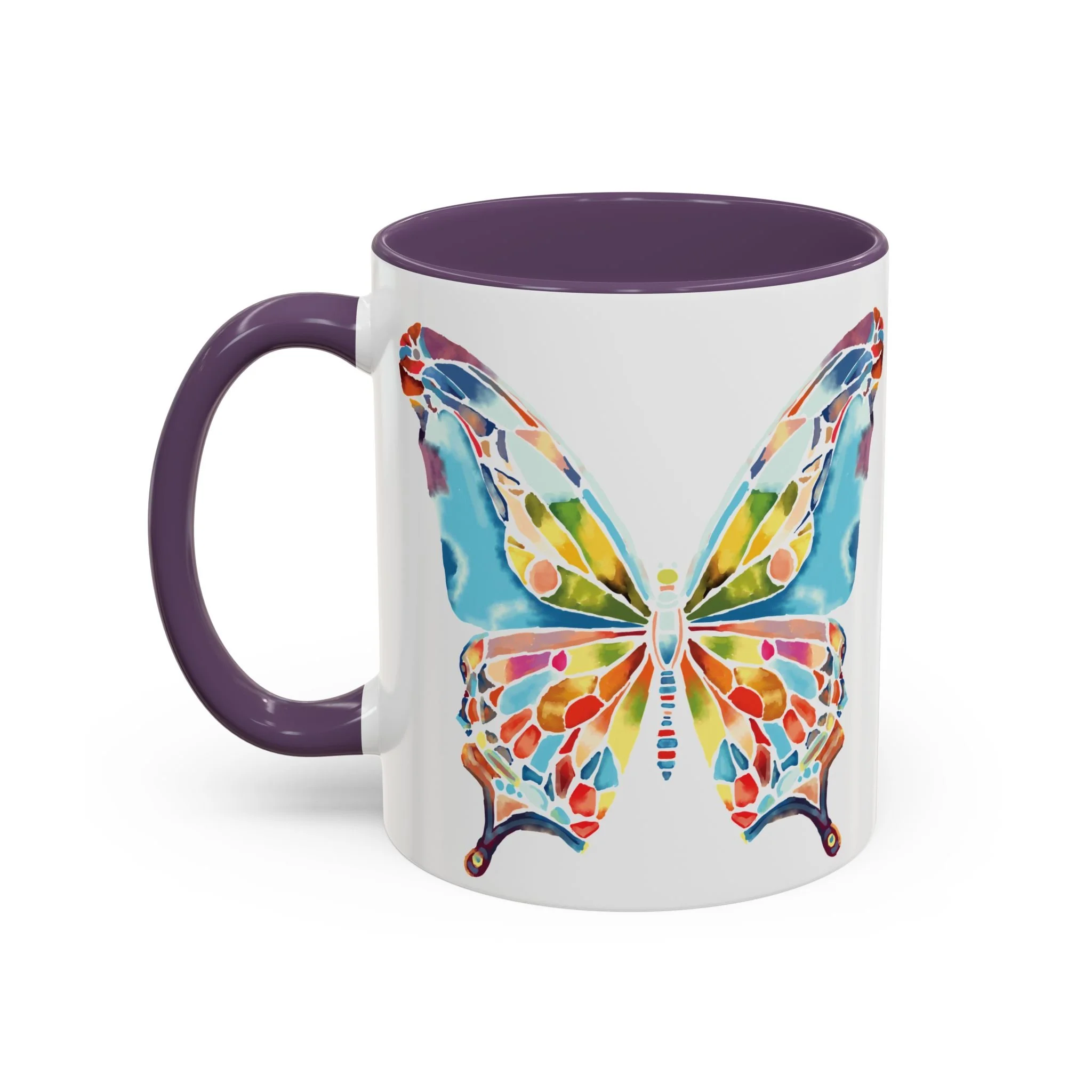 Colorful Watercolor Butterfly Two Tone Ceramic Coffee Mugs 11oz Purple