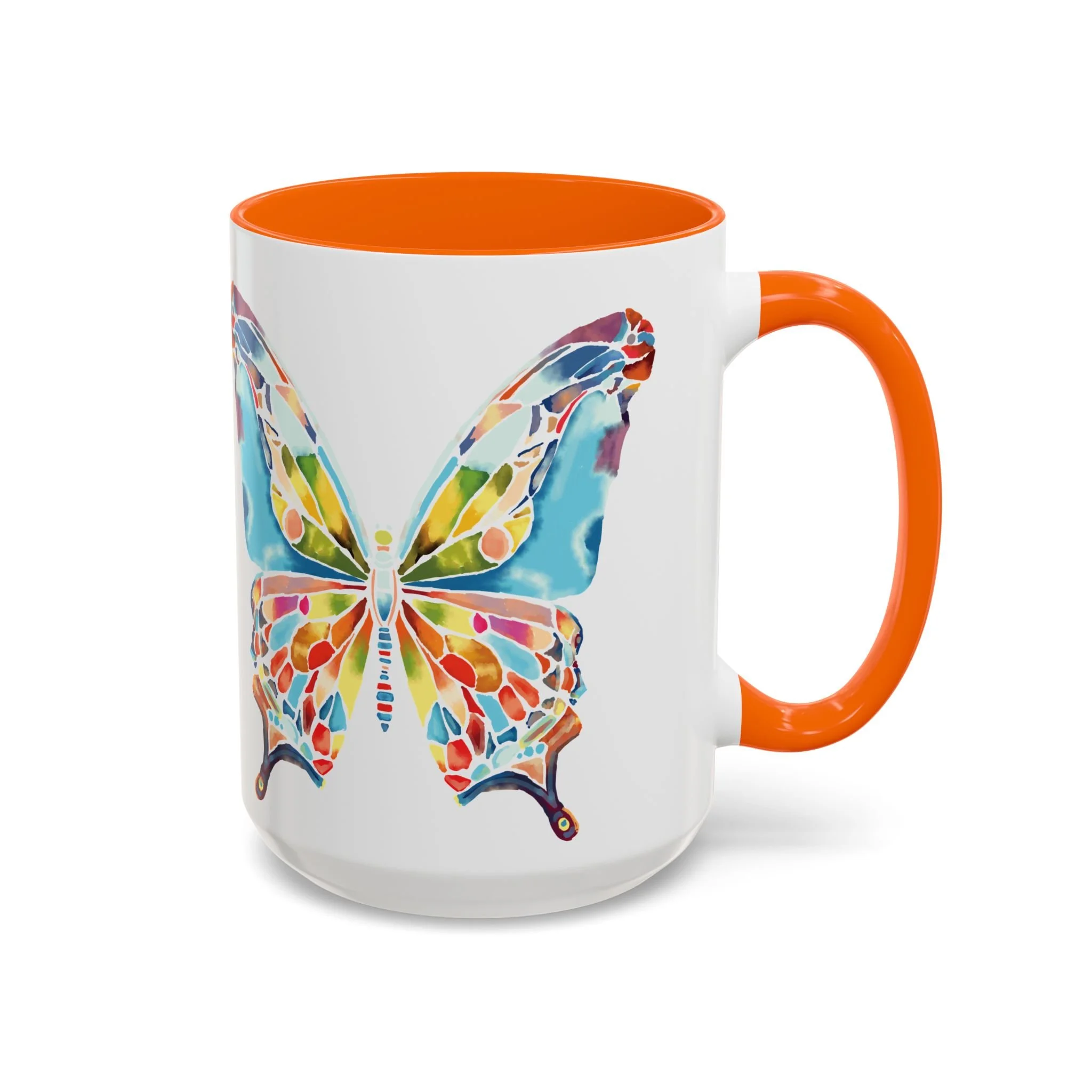Colorful Watercolor Butterfly Two Tone Ceramic Coffee Mugs 15oz Orange