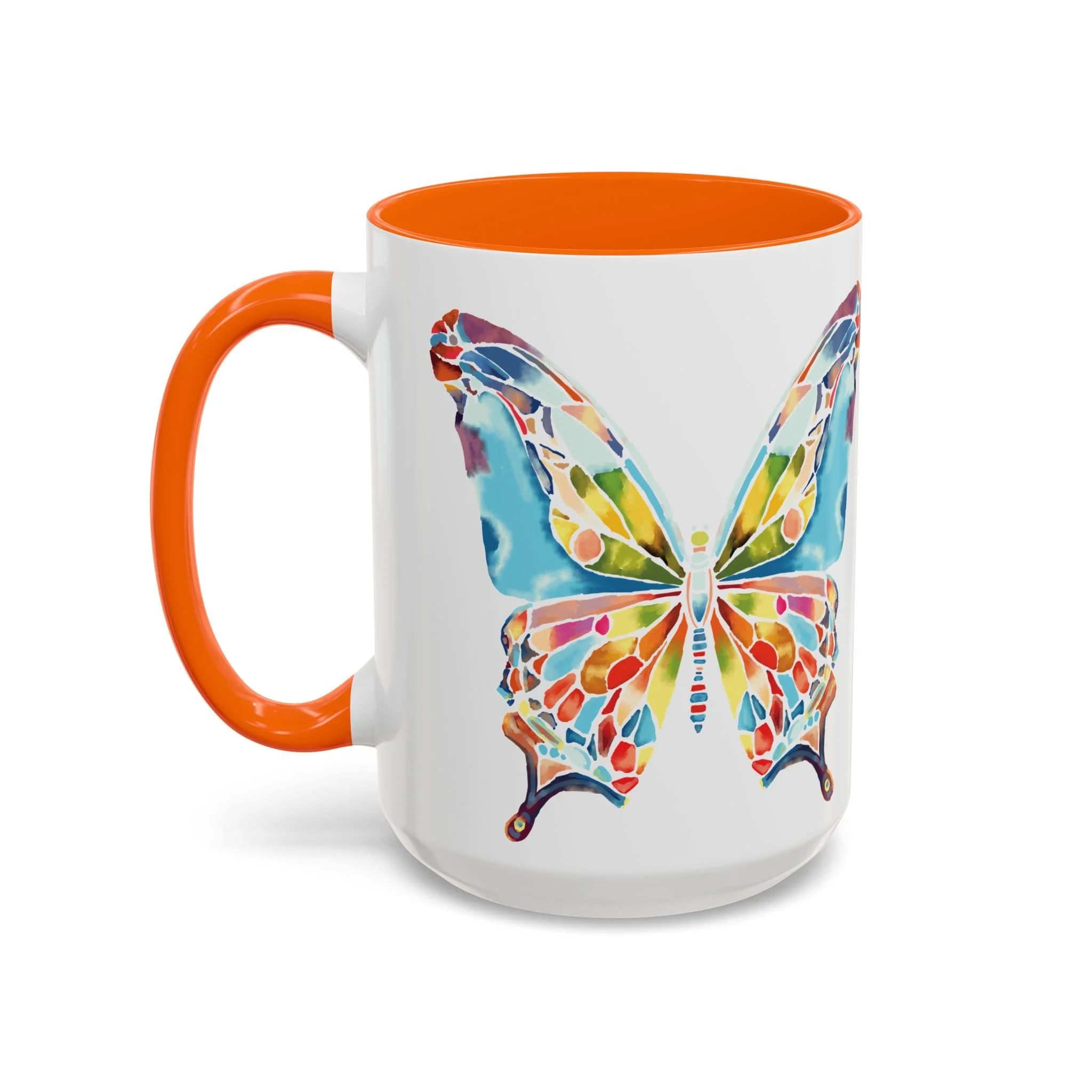 Colorful Watercolor Butterfly Two Tone Ceramic Coffee Mugs 15oz Orange