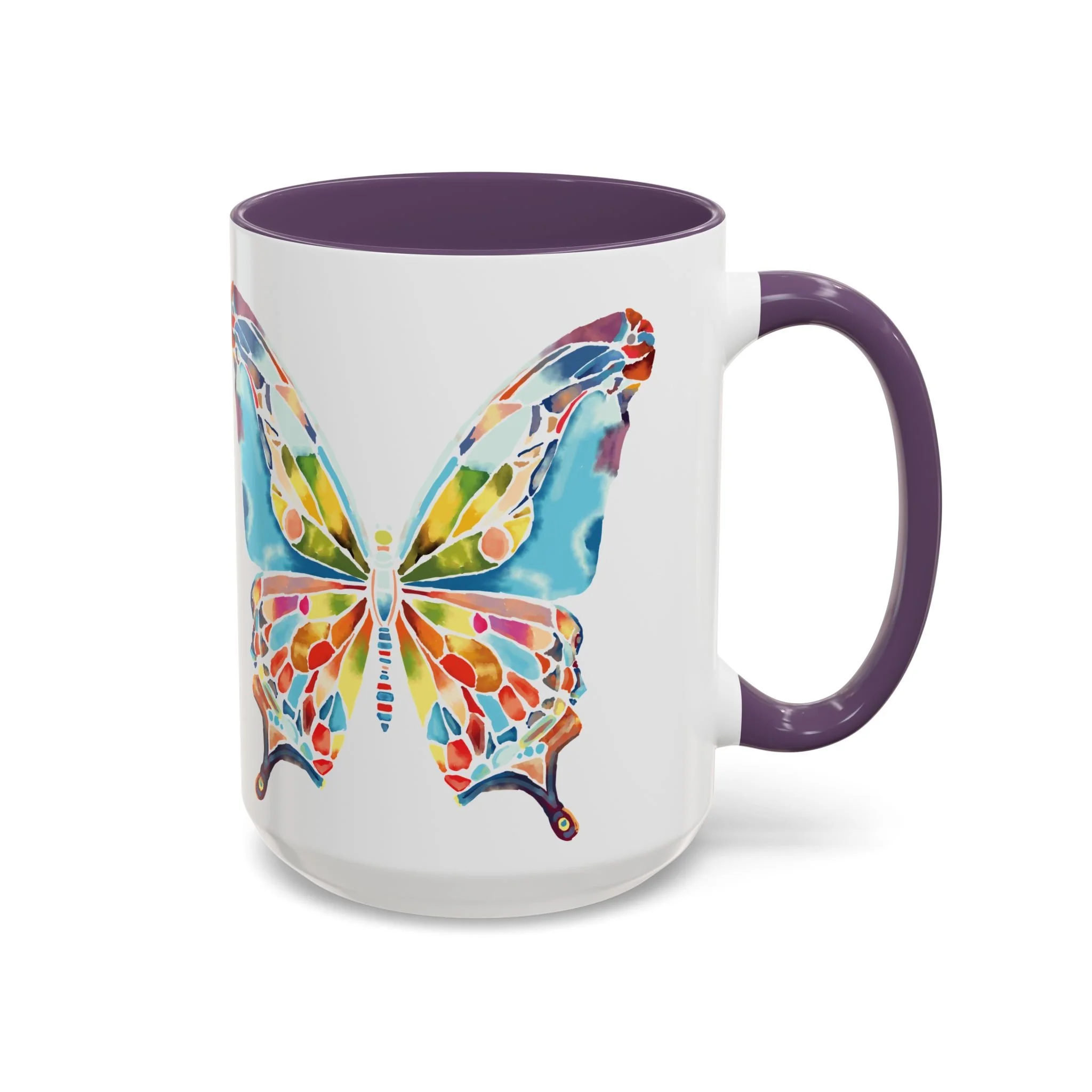 Colorful Watercolor Butterfly Two Tone Ceramic Coffee Mugs 15oz Purple