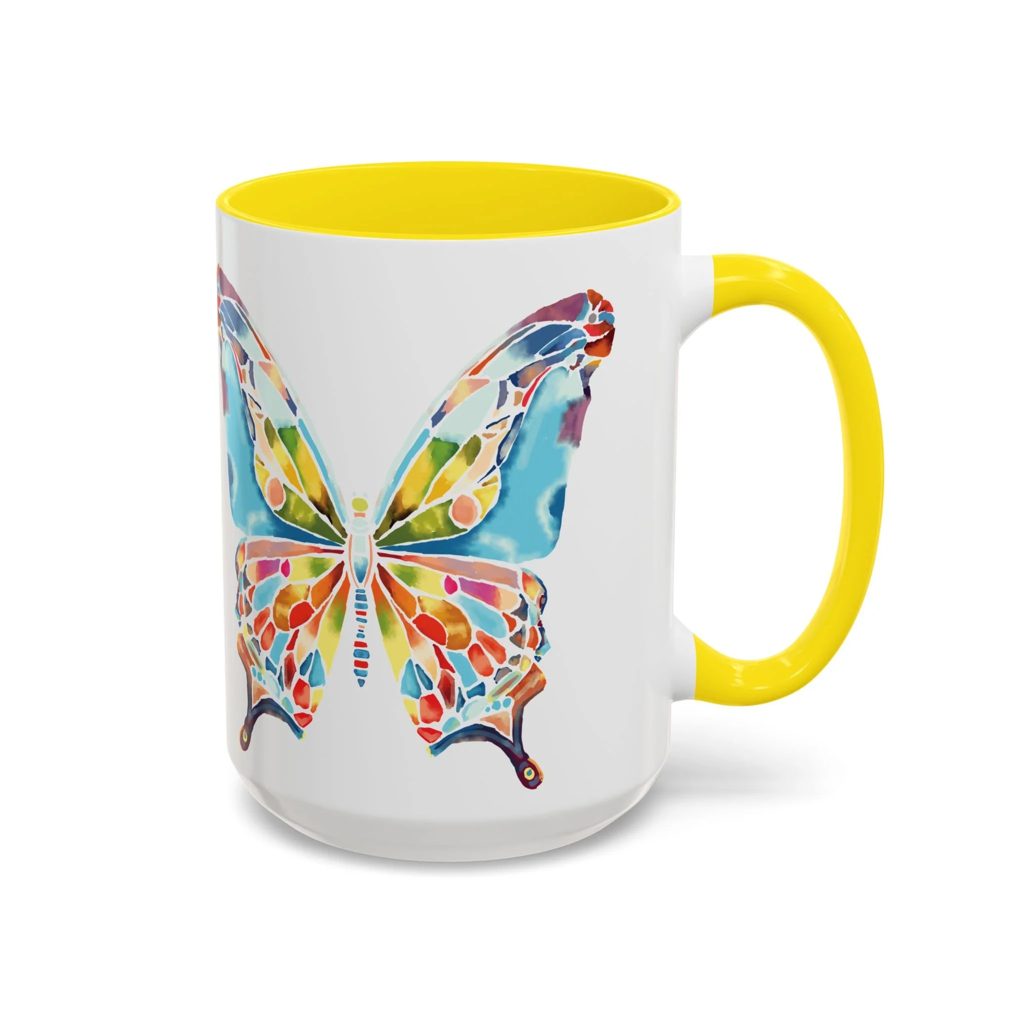 Colorful Watercolor Butterfly Two Tone Ceramic Coffee Mugs 15oz Yellow