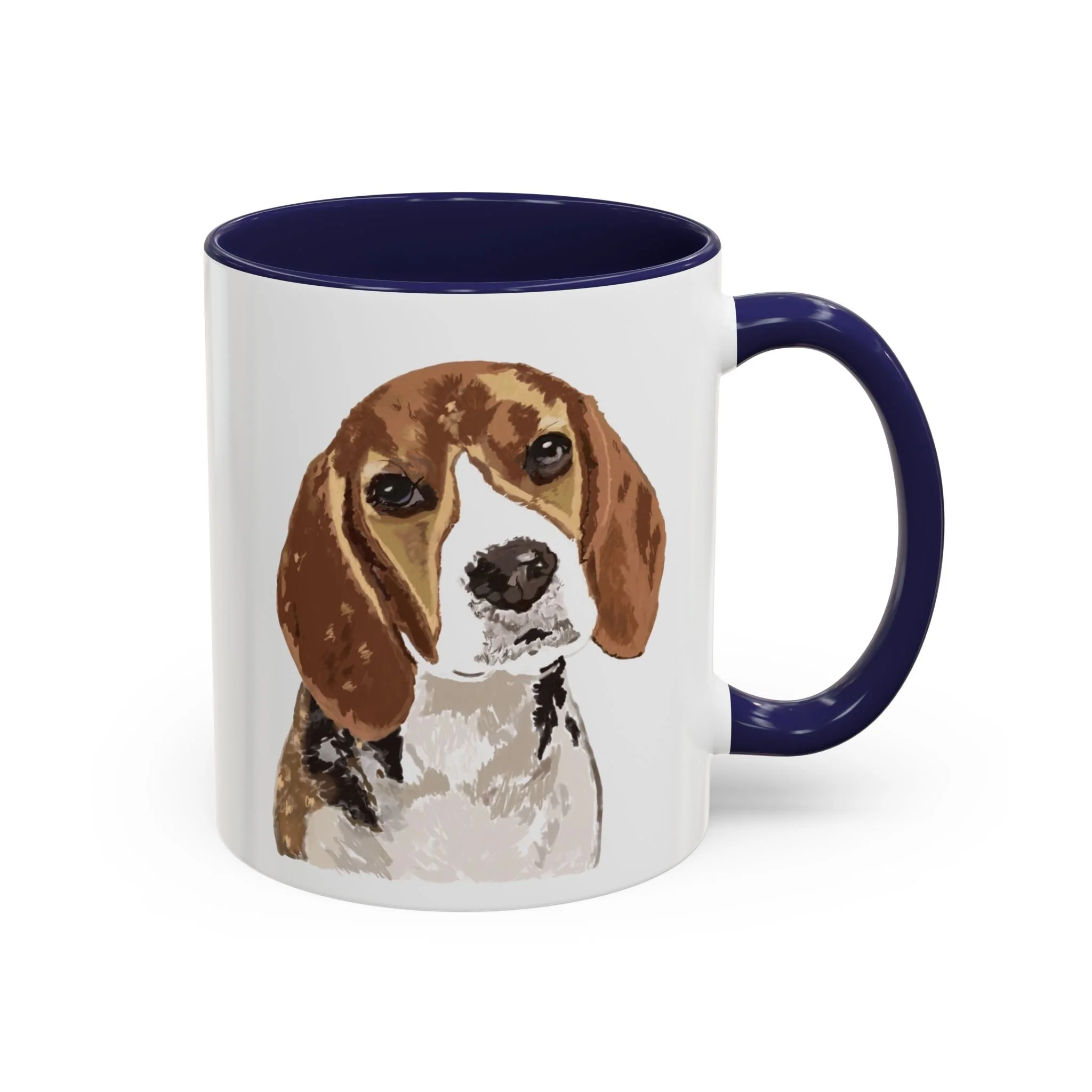 Beagle Dog Two Tone Ceramic Coffee Mug – Pet Portrait Ceramic Mug 11oz Navy Blue