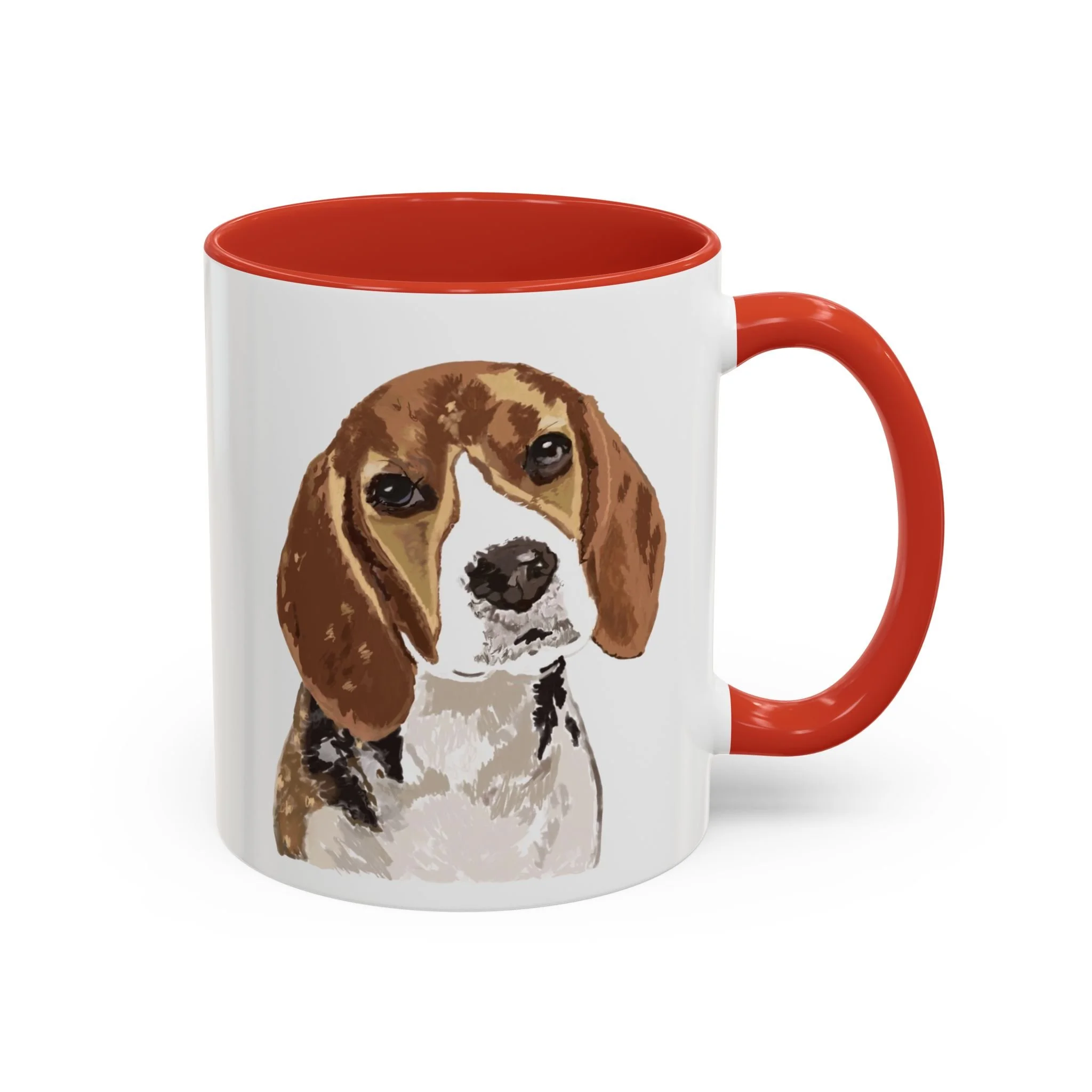 Beagle Dog Two Tone Ceramic Coffee Mug – Pet Portrait Ceramic Mug 11oz Red