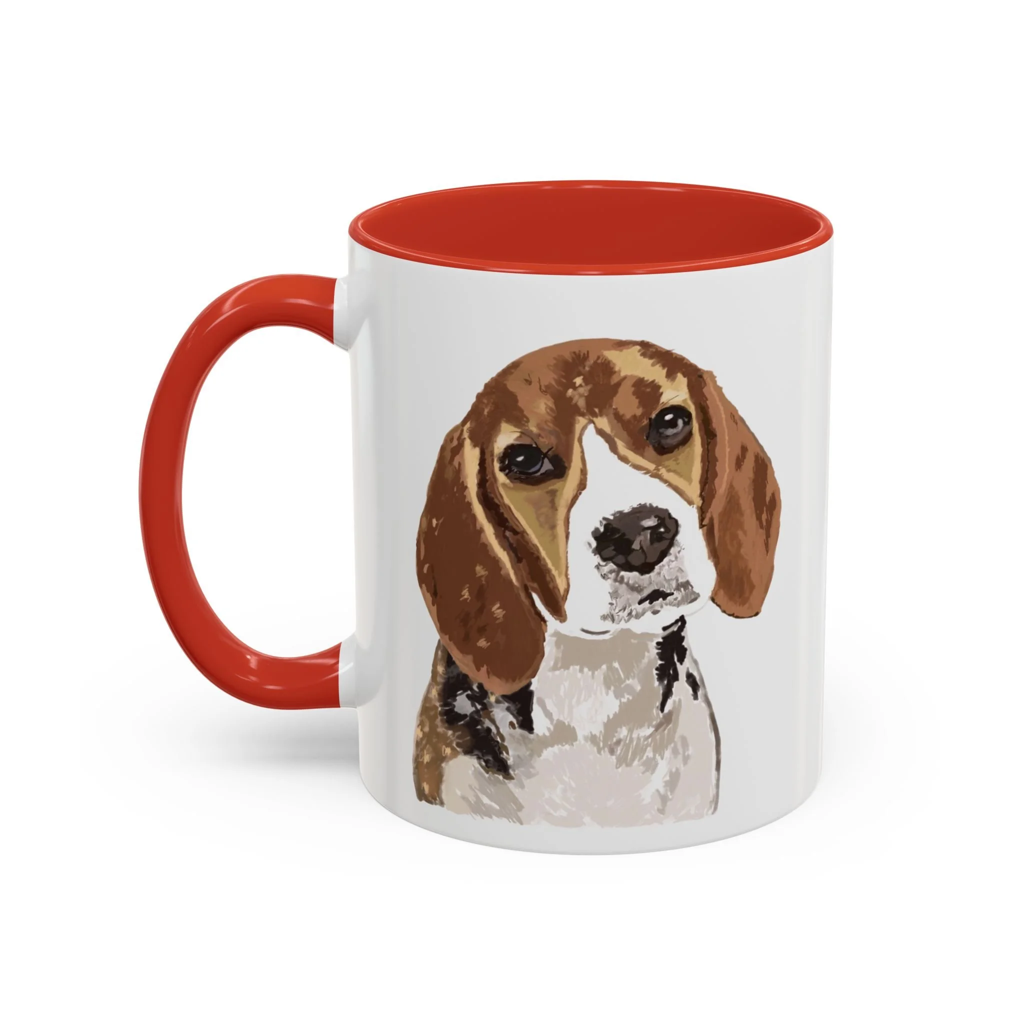 Beagle Dog Two Tone Ceramic Coffee Mug – Pet Portrait Ceramic Mug 11oz Red