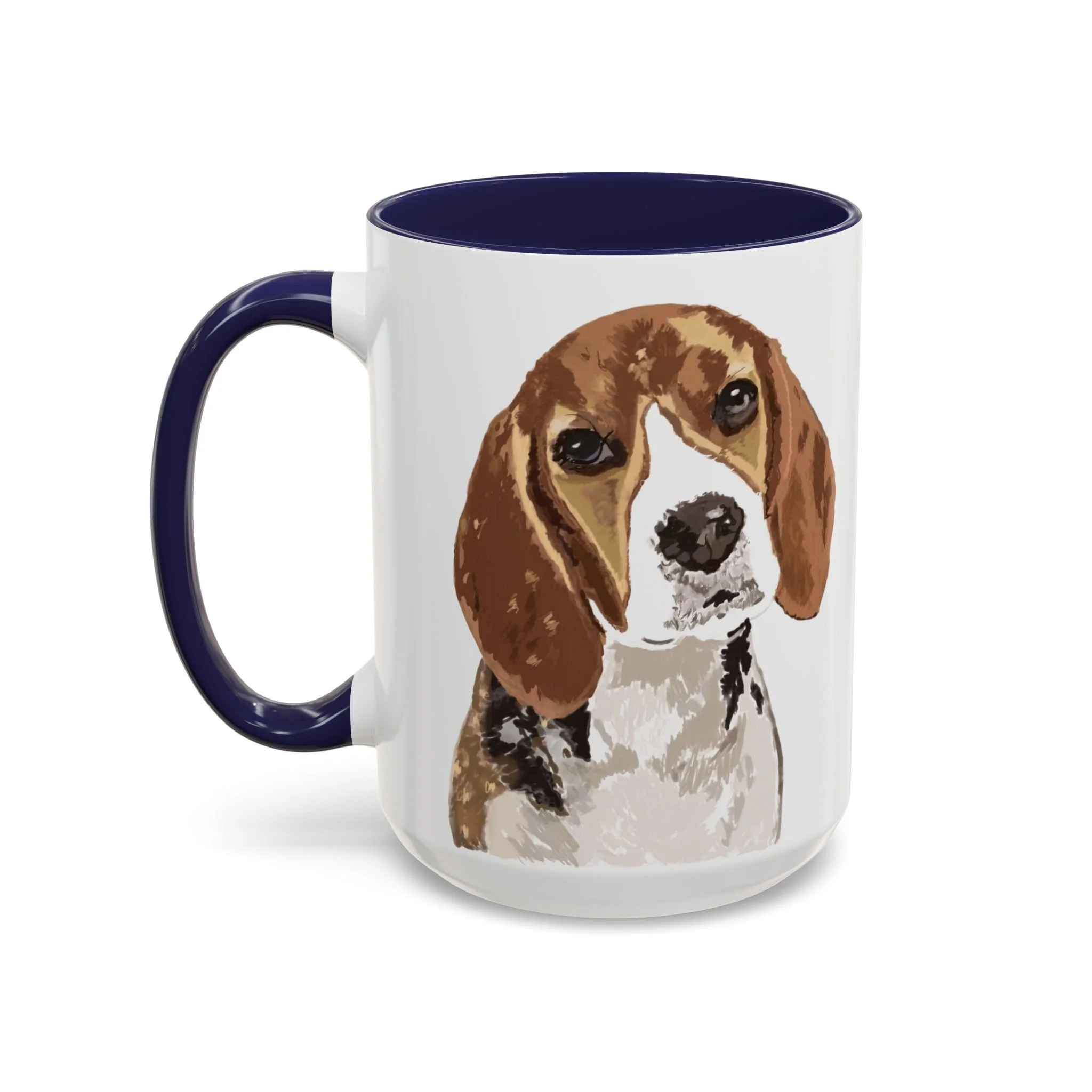 Beagle Dog Two Tone Ceramic Coffee Mug – Pet Portrait Ceramic Mug 15oz Navy blue