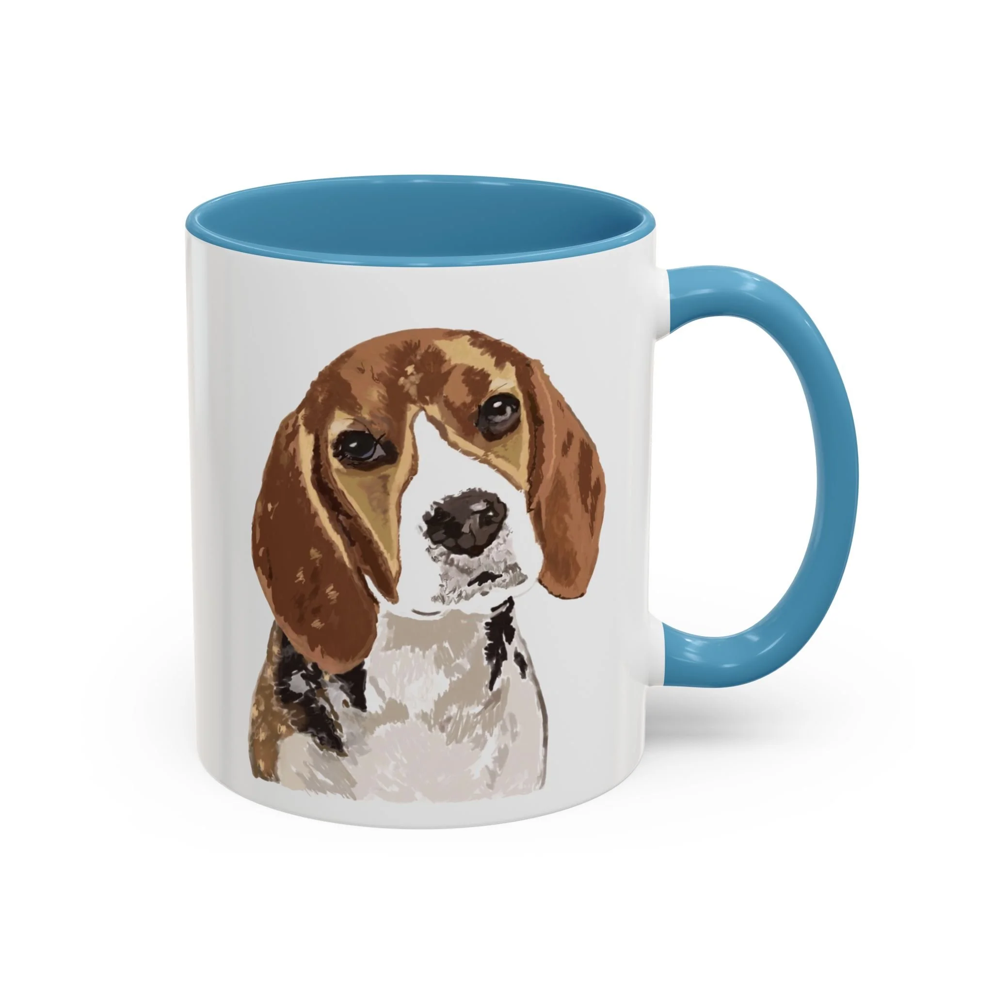 Beagle Dog Two Tone Ceramic Coffee Mug – Pet Portrait Ceramic Mug 11oz Light blue