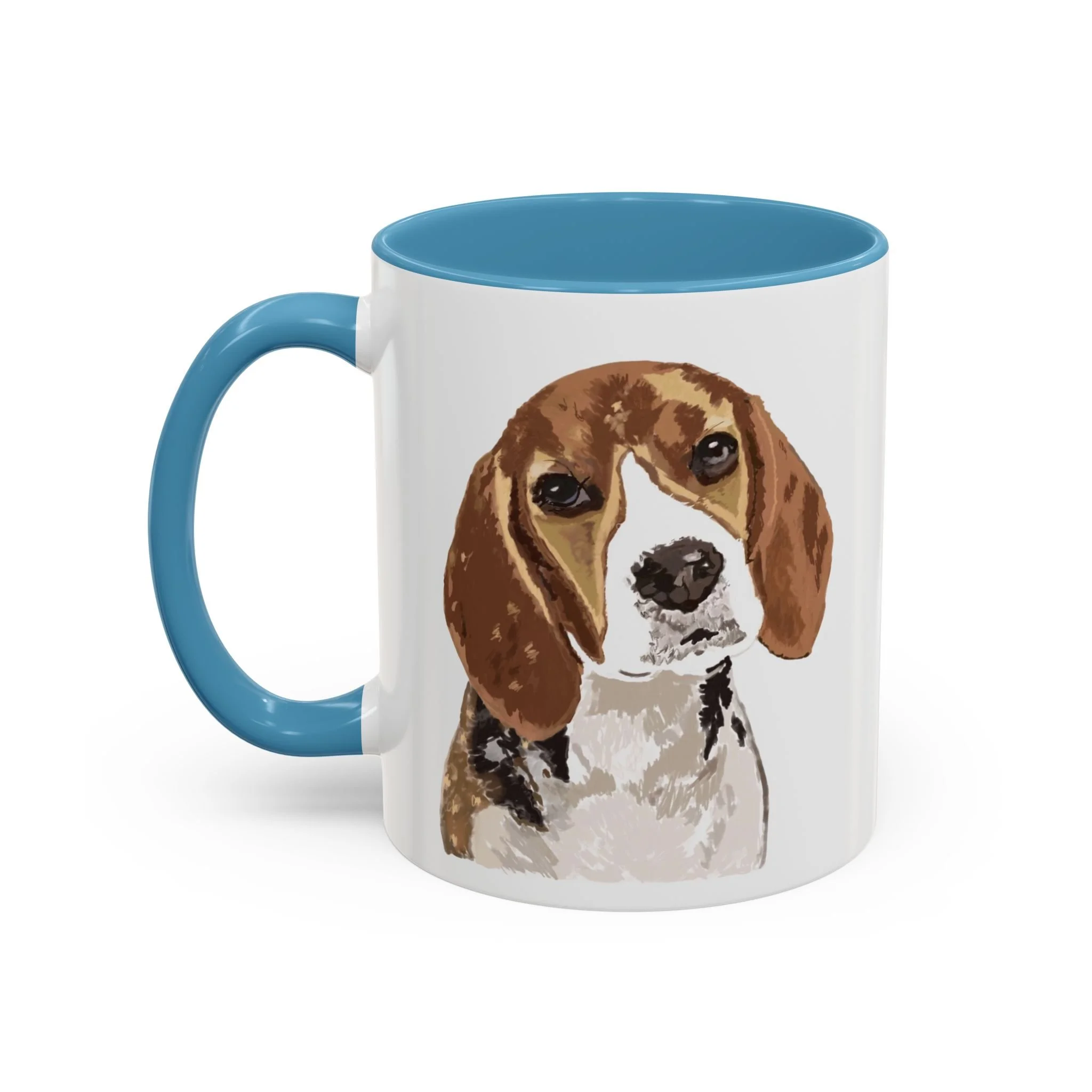 Beagle Dog Two Tone Ceramic Coffee Mug – Pet Portrait Ceramic Mug 11oz Light blue