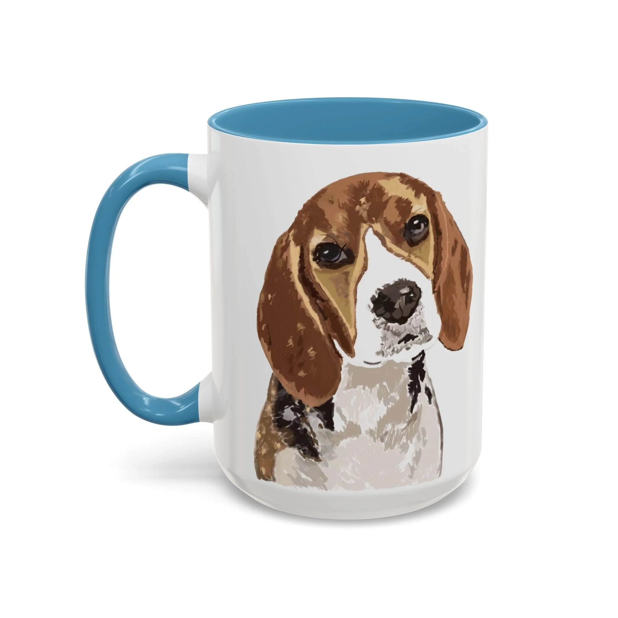 Beagle Dog Two Tone Ceramic Coffee Mug – Pet Portrait Ceramic Mug 15oz Light Blue