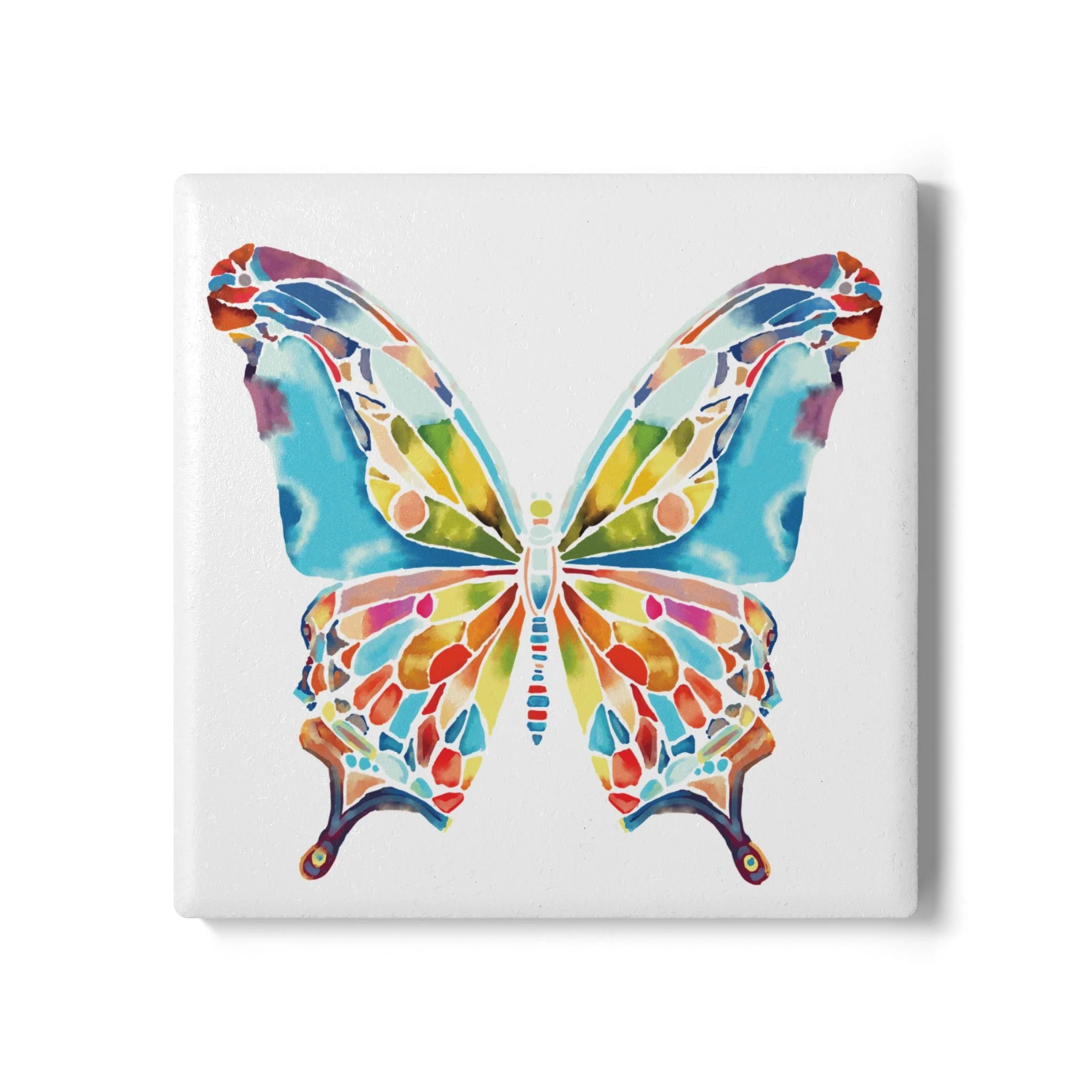 Colorful Watercolor Butterfly Ceramic Coaster