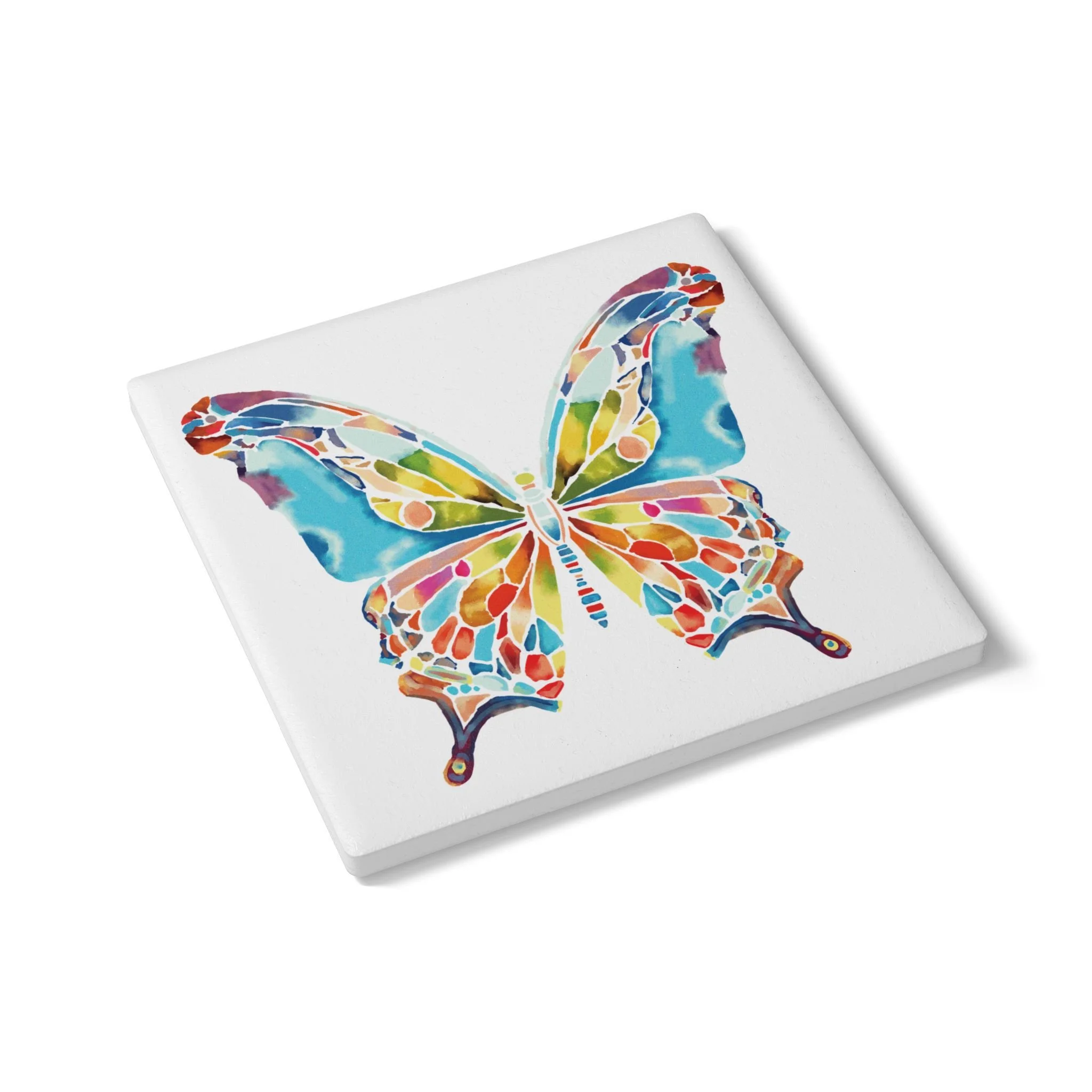 Watercolor colorful butterfly ceramic square coaster
