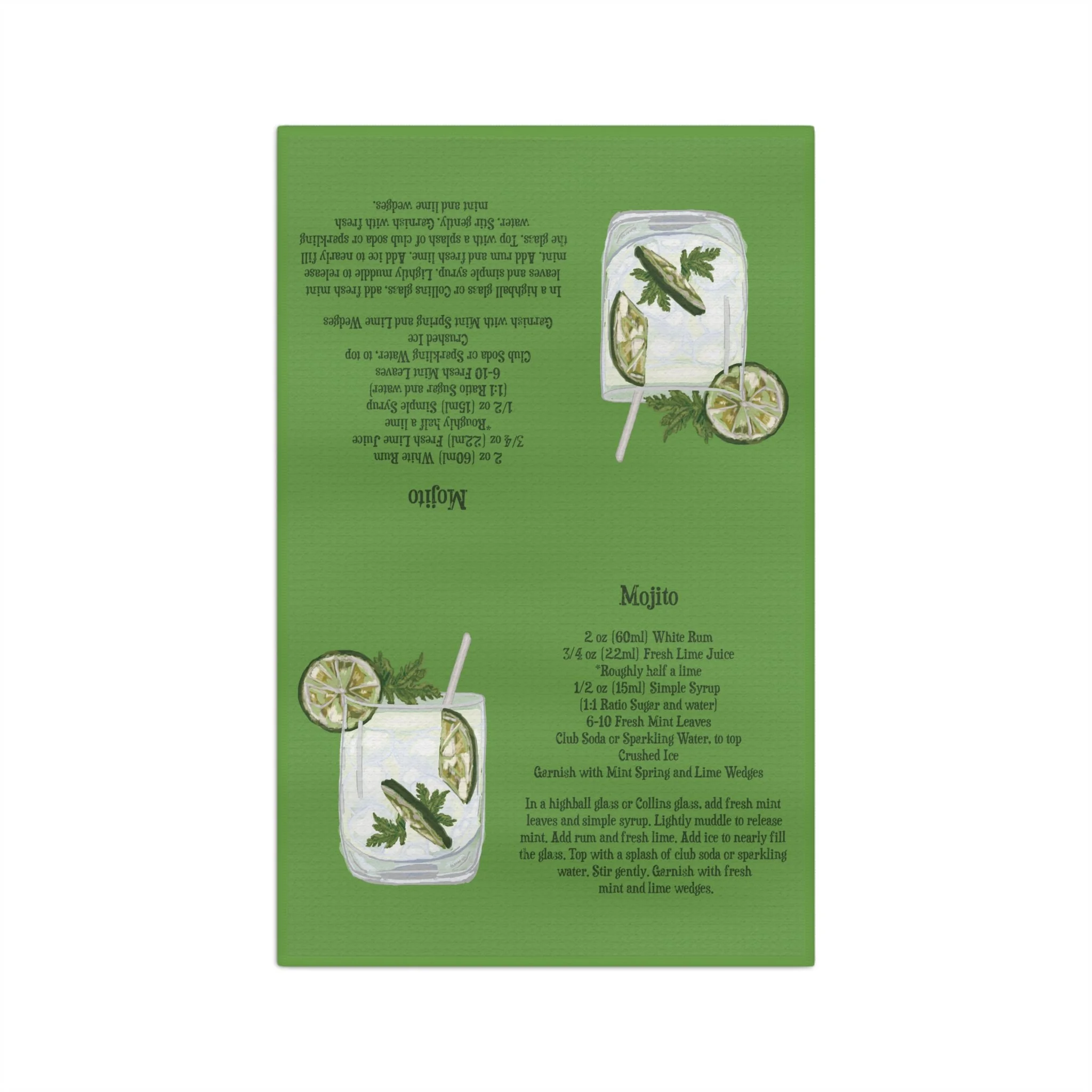 Mojito Recipe Microfiber Tea Towel — Cocktail Recipe Kitchen Towel