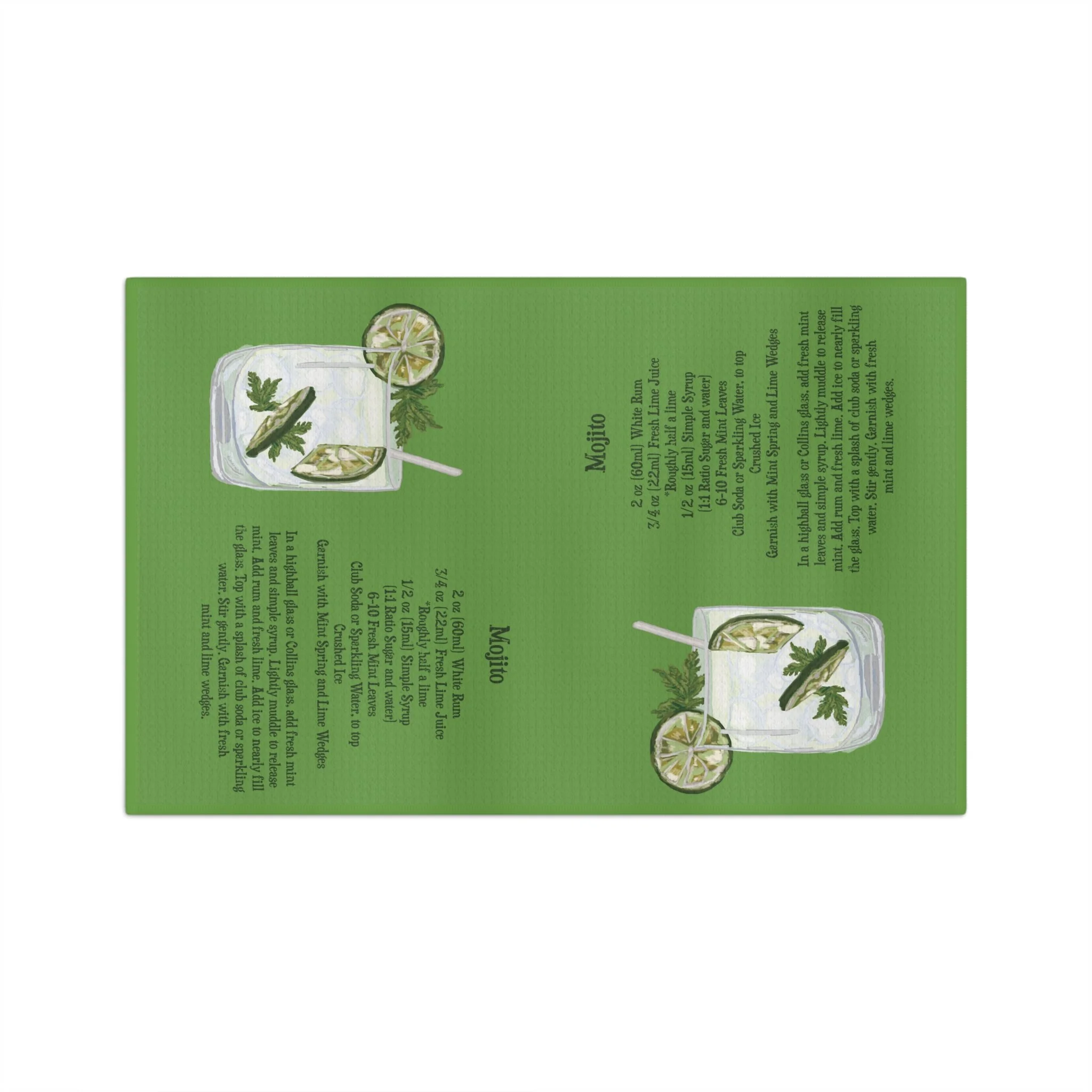 Mojito Recipe Microfiber Tea Towel — Cocktail Recipe Kitchen Towel