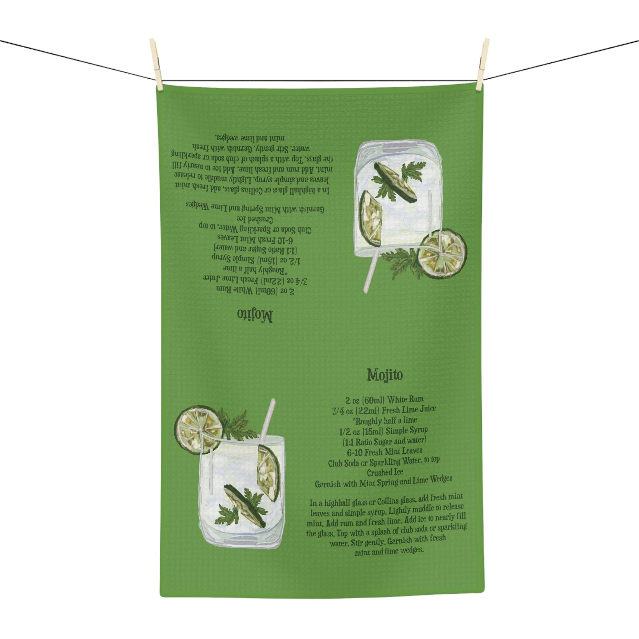 Mojito Recipe Microfiber Tea Towel — Cocktail Recipe Kitchen Towel