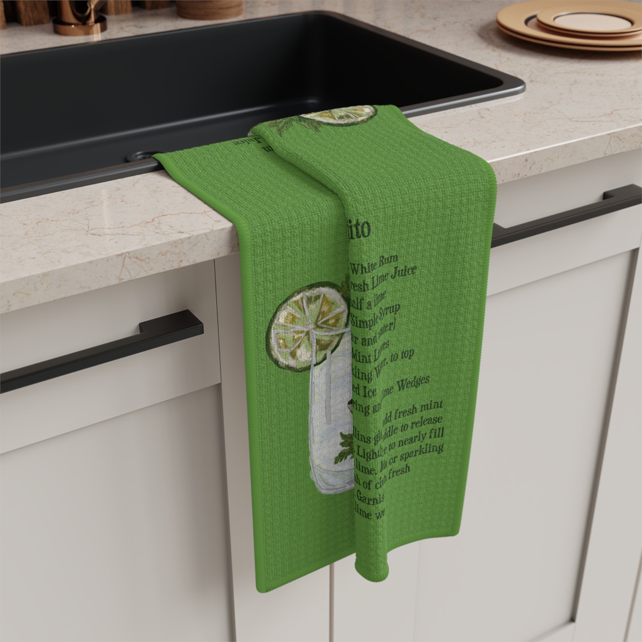 Mojito Recipe Microfiber Tea Towel — Cocktail Recipe Kitchen Towel