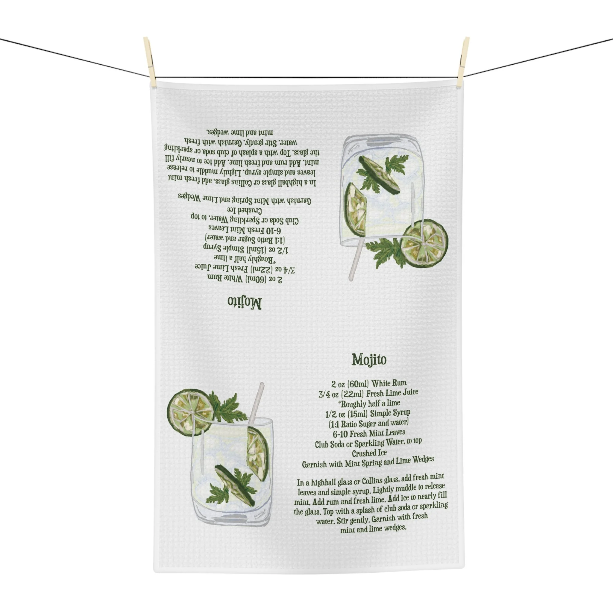 Mojito Recipe Microfiber Waffle Towel — Microfiber Cocktail Kitchen Towel
