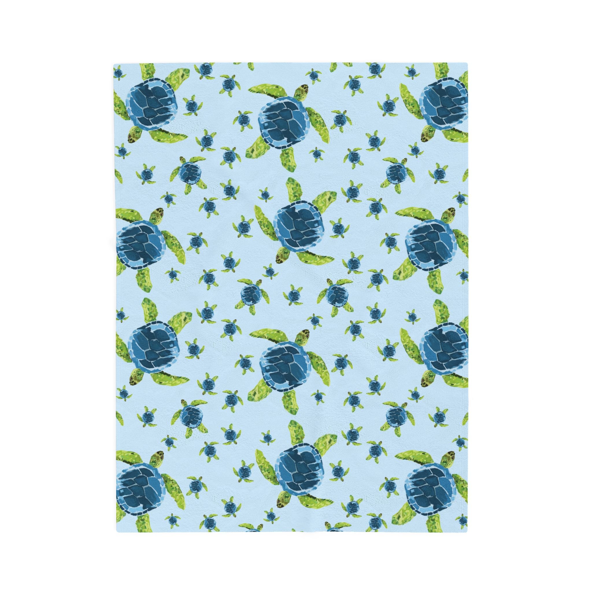 Sea Turtle Pattern Velveteen Plush Blanket — Blue Coastal Throw