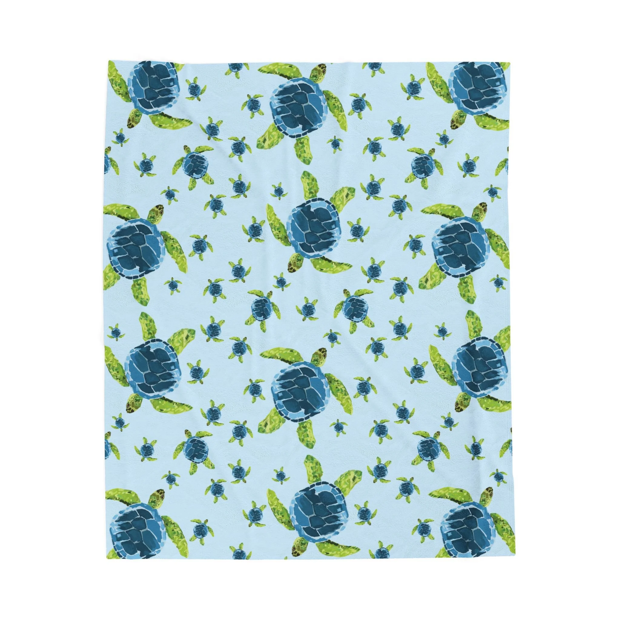 Sea Turtle Pattern Velveteen Plush Blanket — Blue Coastal Throw 50" x 60"
