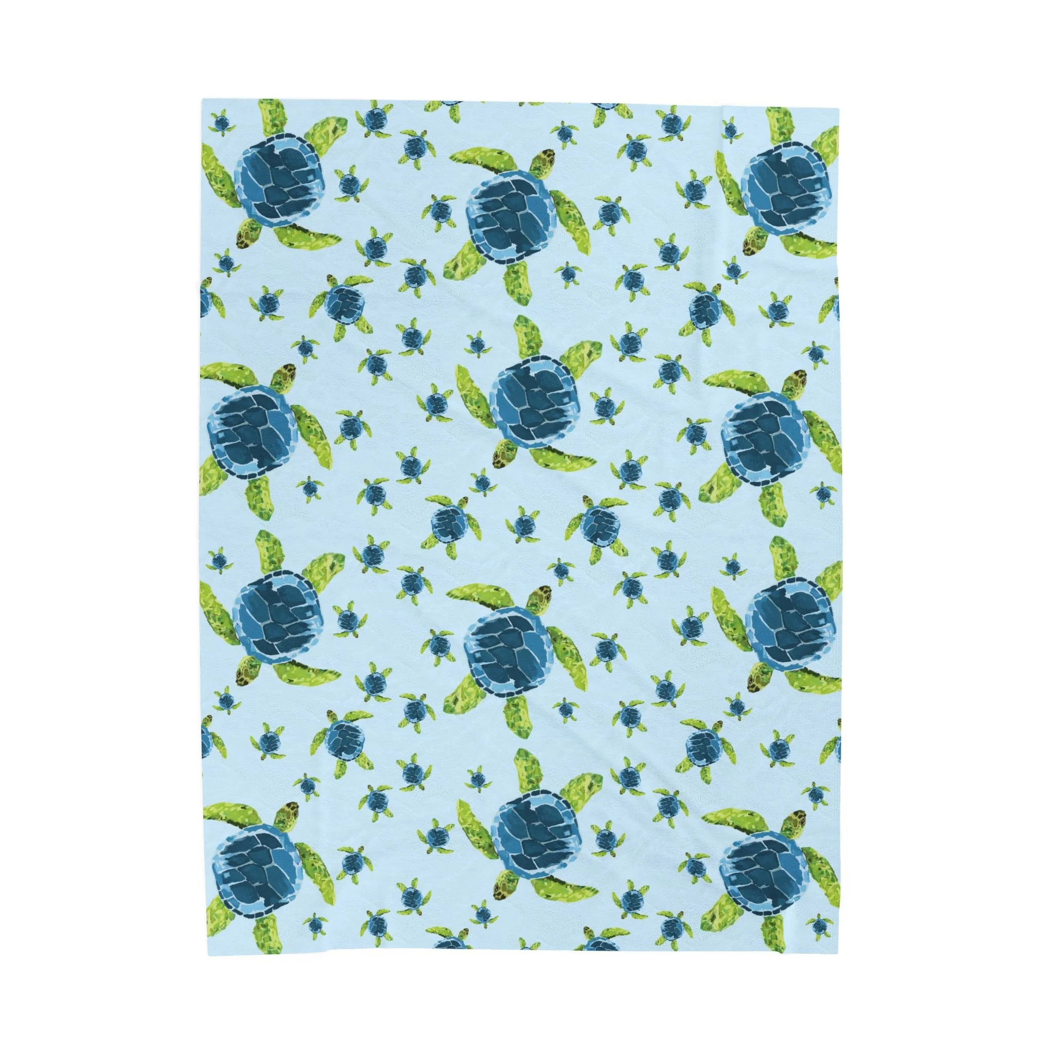Sea Turtle Pattern Velveteen Plush Blanket — Blue Coastal Throw 60" x 80"