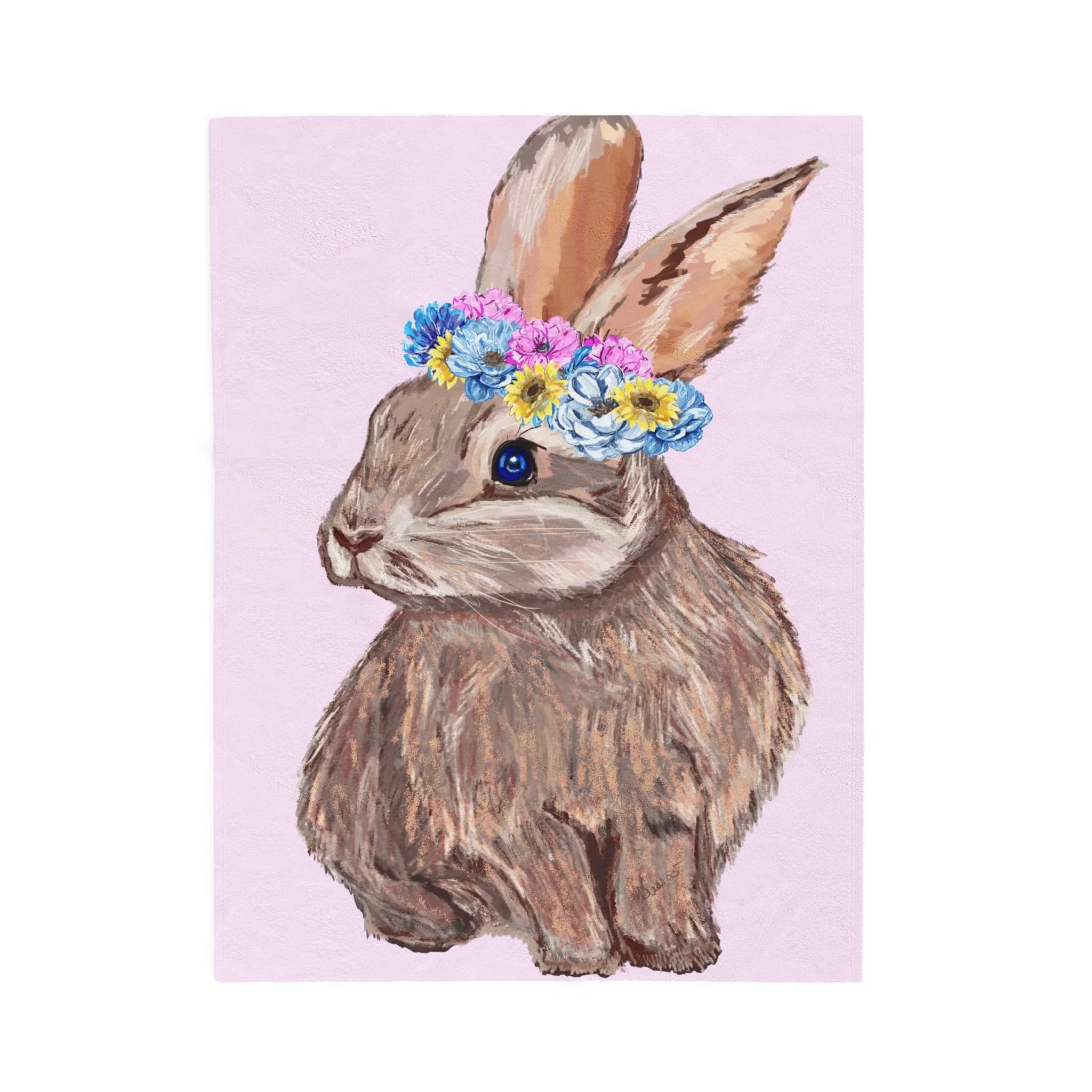Bunny Floral Crown Velveteen Plush Blanket