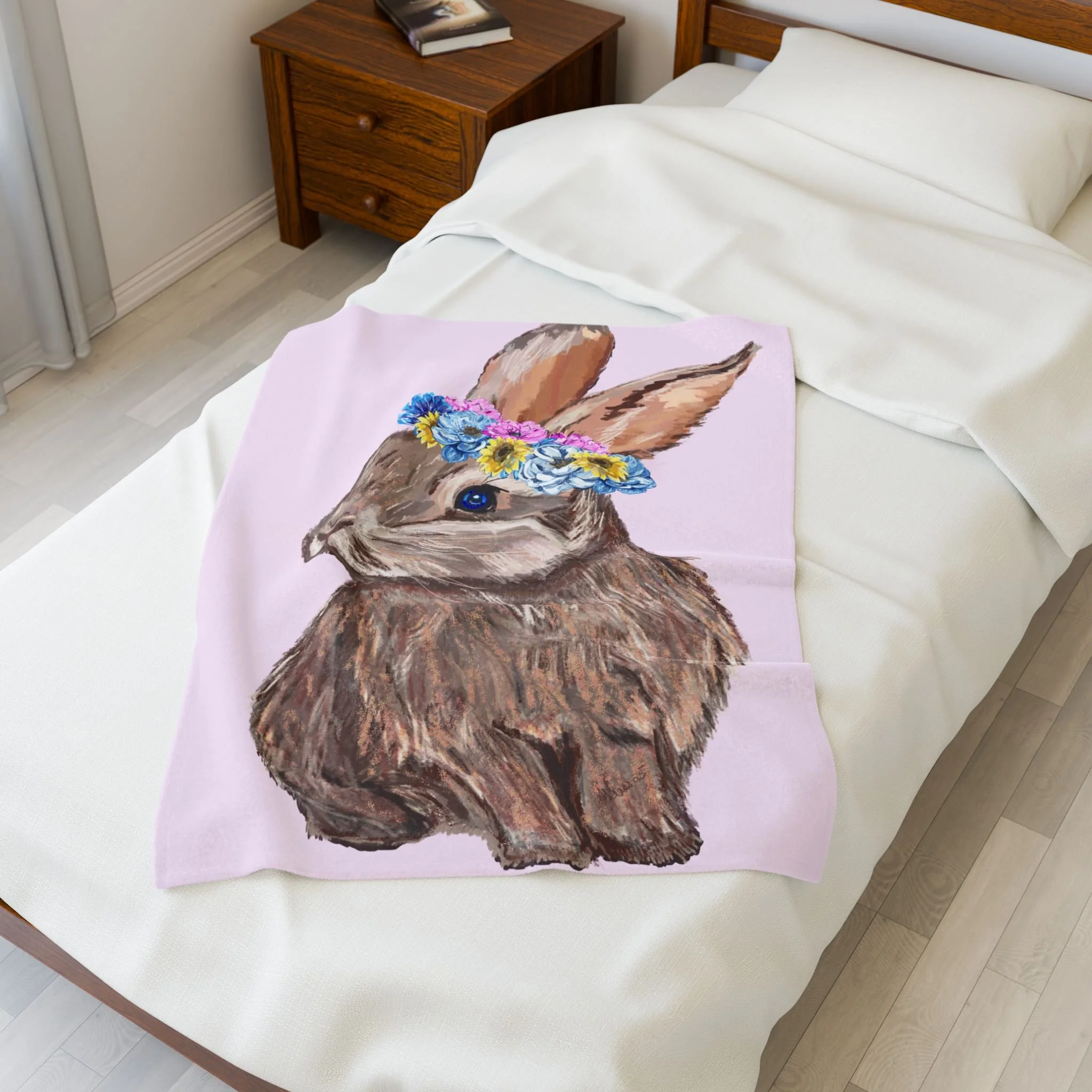 Bunny Floral Crown Velveteen Plush Blanket 30"x 40"