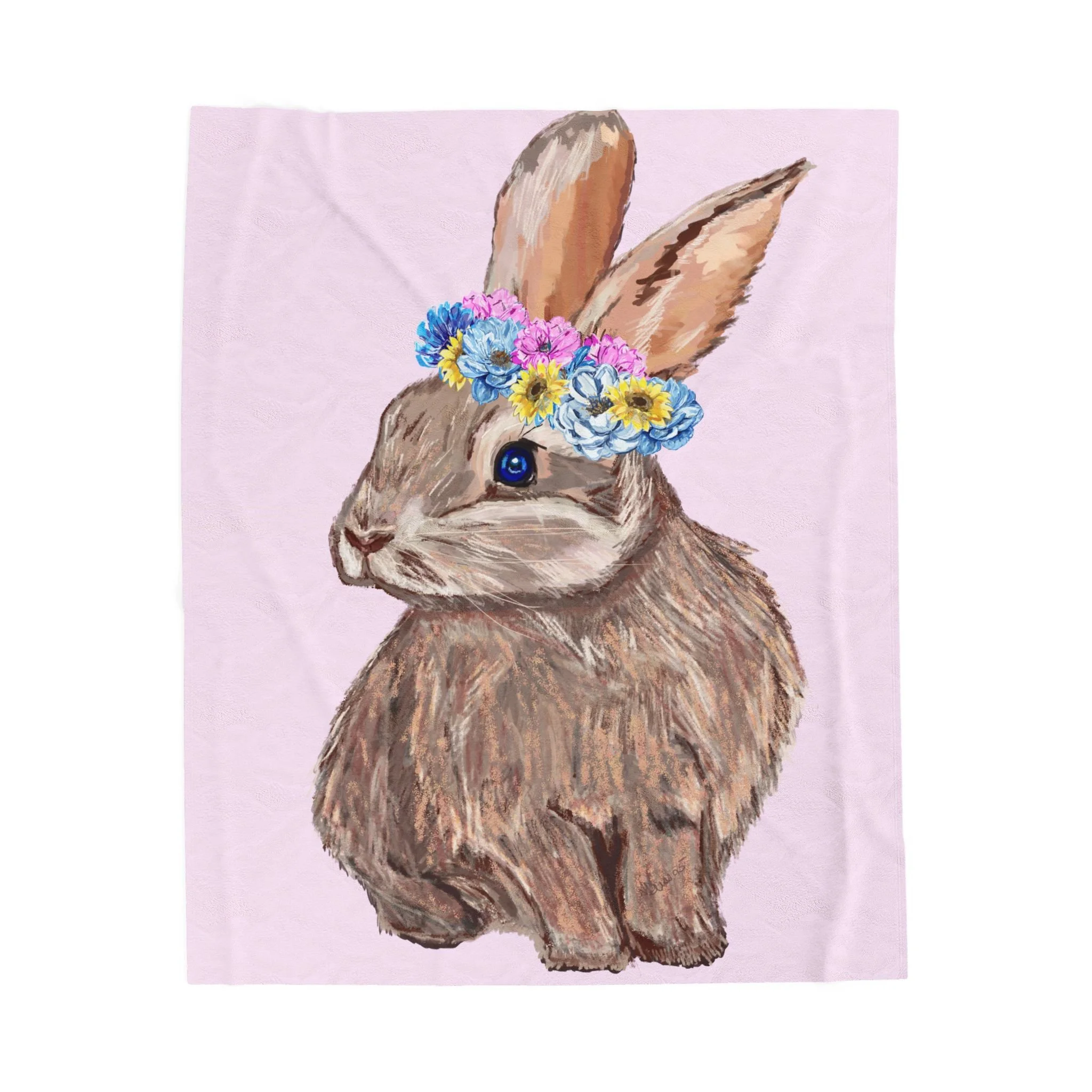 Bunny Floral Crown Velveteen Plush Blanket 50" x 60"