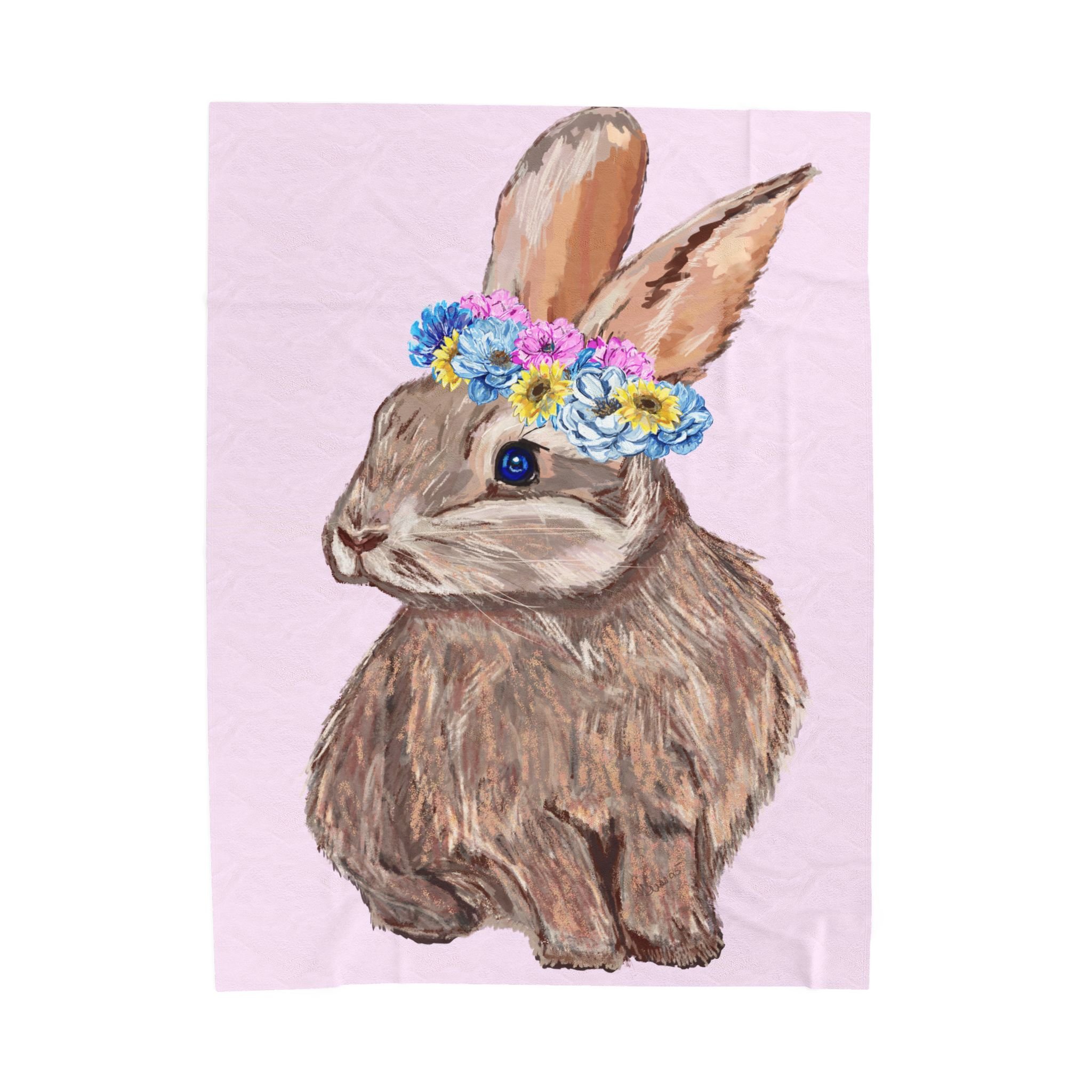 Bunny Floral Crown Velveteen Plush Blanket 60" x 80"